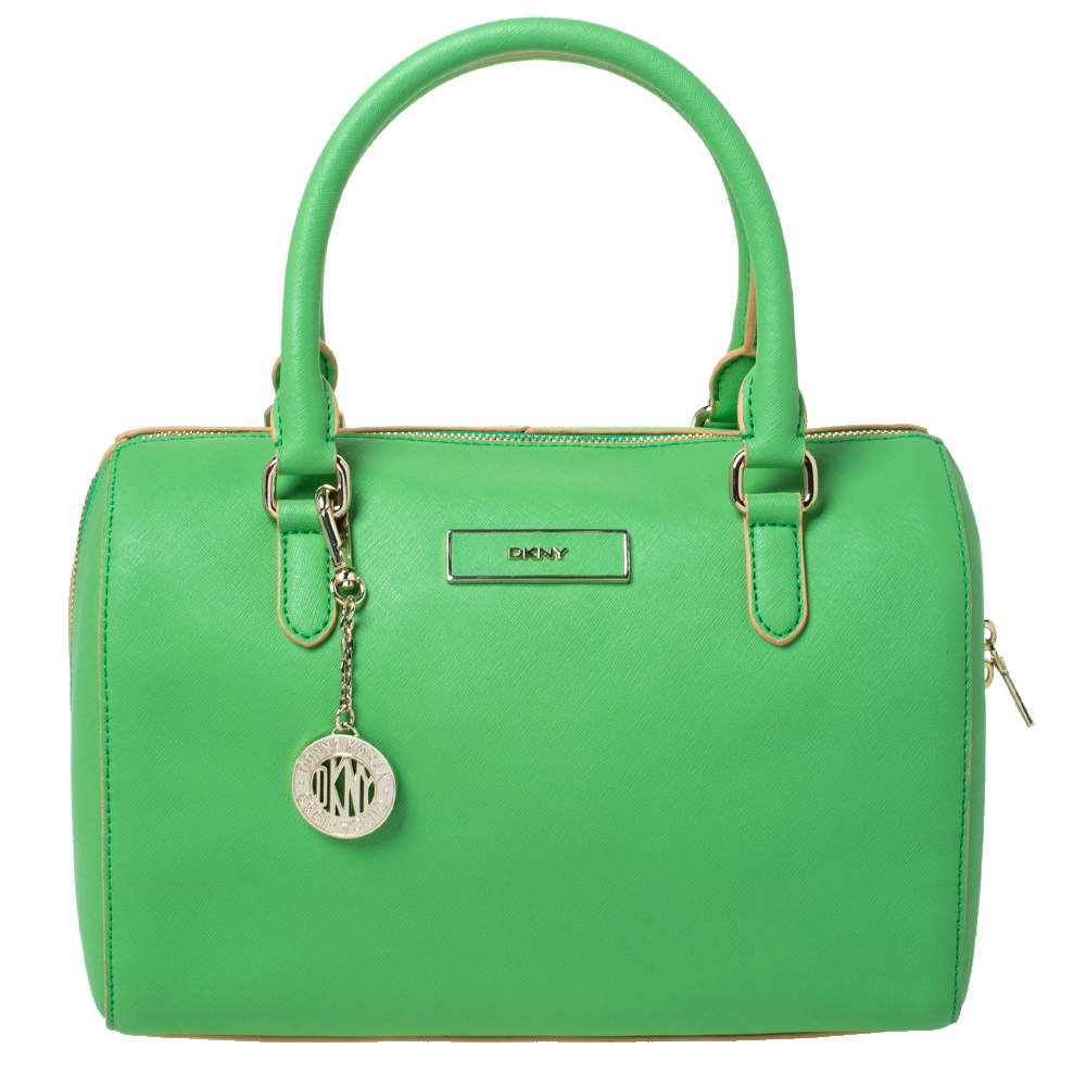 Pre Owned DKNY Green Saffiano Leather Boston Bag