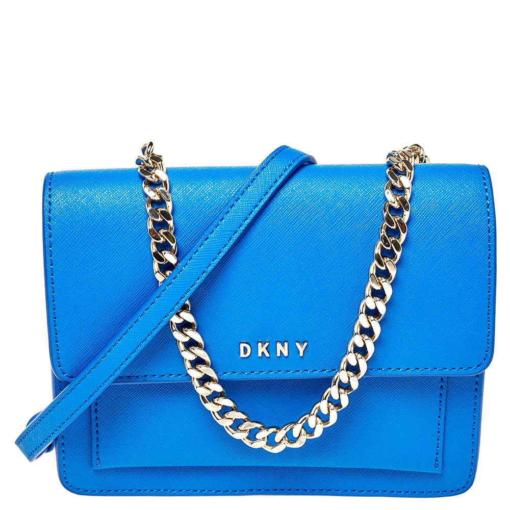 Dkny Blue Leather Mini Bryant Park Flap Crossbody Bag