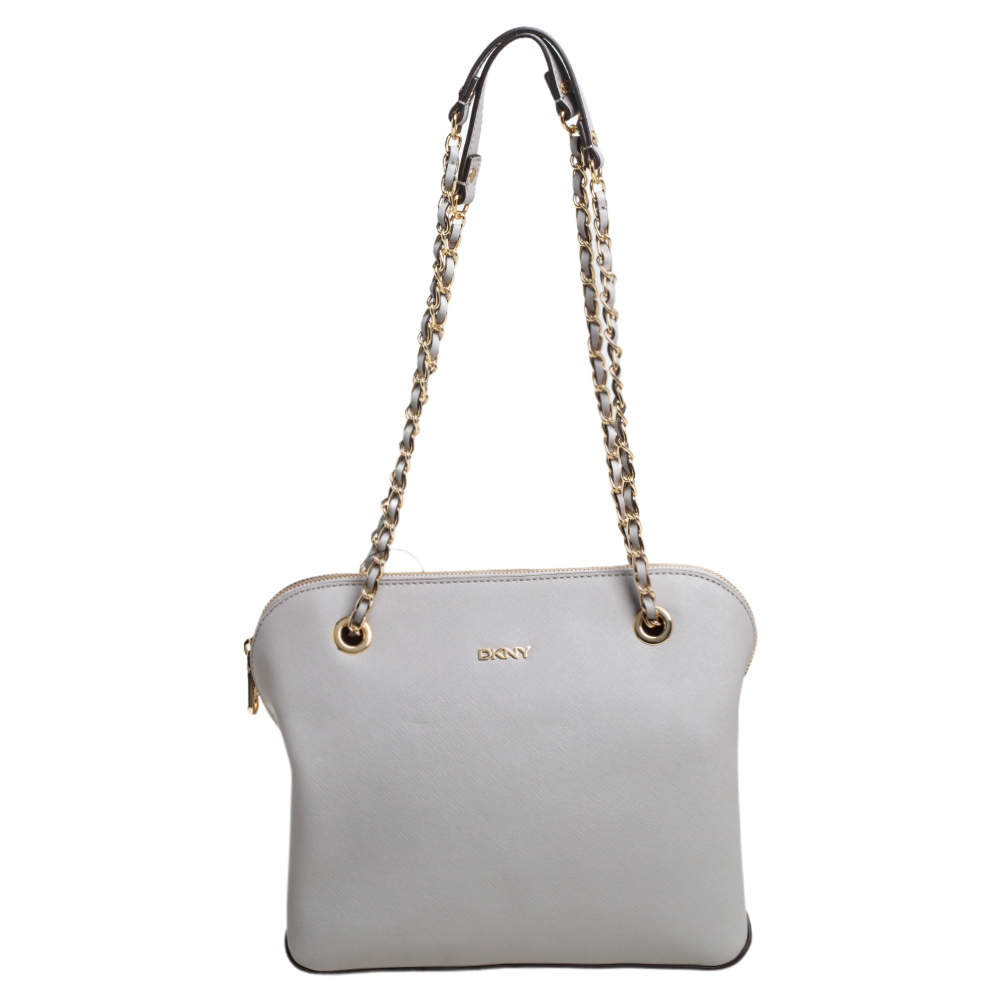 Pre Owned DKNY Grey Leather Bryant Park Shoulder Bag