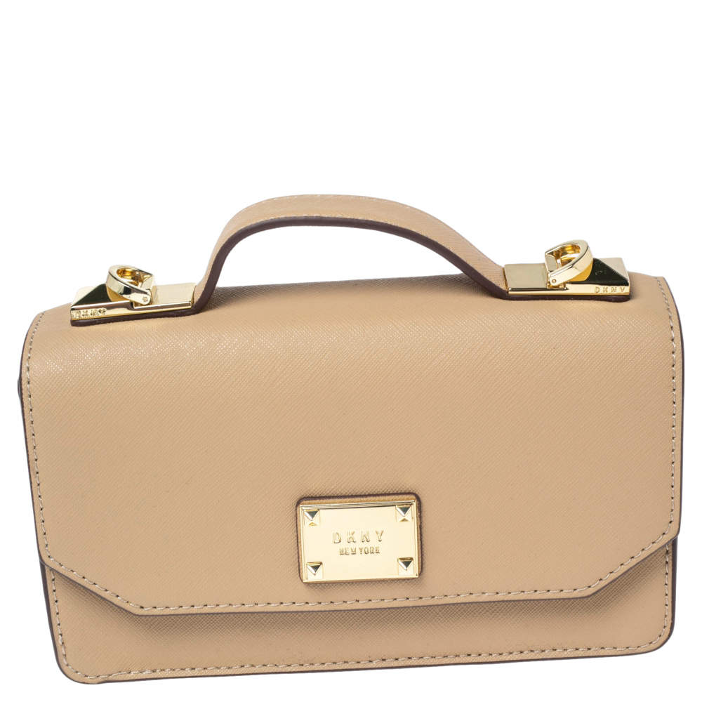 Pre Owned حقيبة دي كي أن واي يد علوية برلا صغيرة جلد بيج