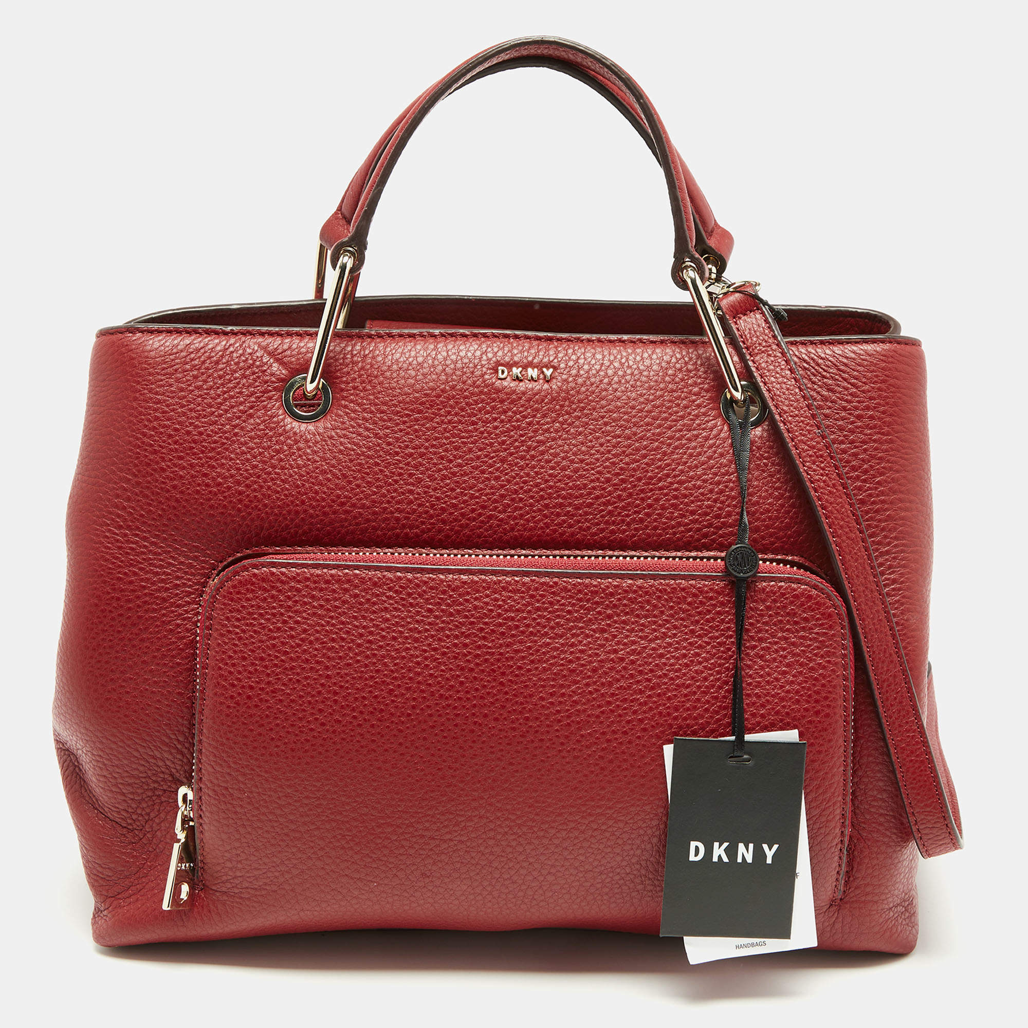 مملوكة مسبقًا حقيبة يد دي كي أن واي برايانت بارك جلد حمراء جيب أمامي