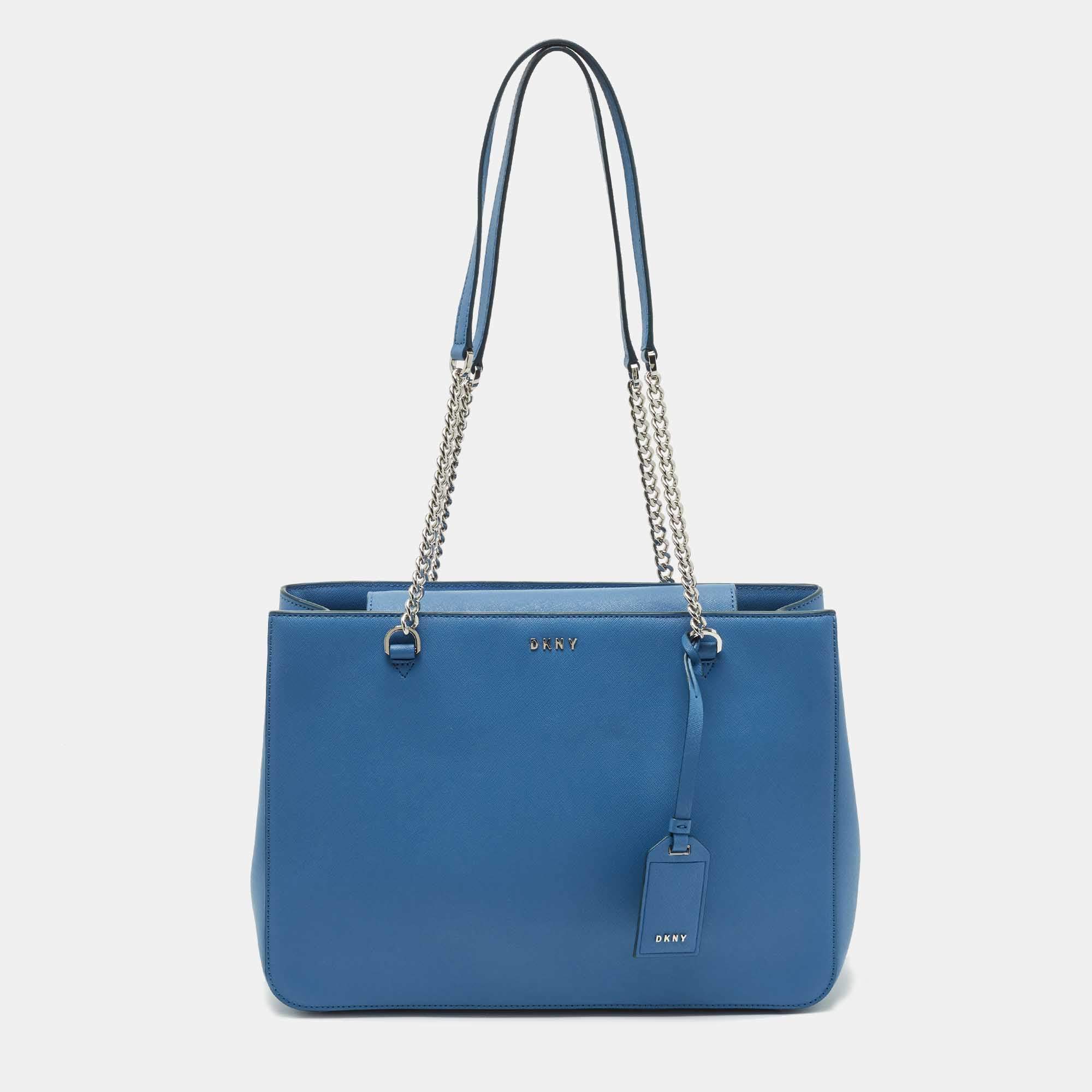 Pre Owned DKNY Blue Leather Bryant Park Chain Tote