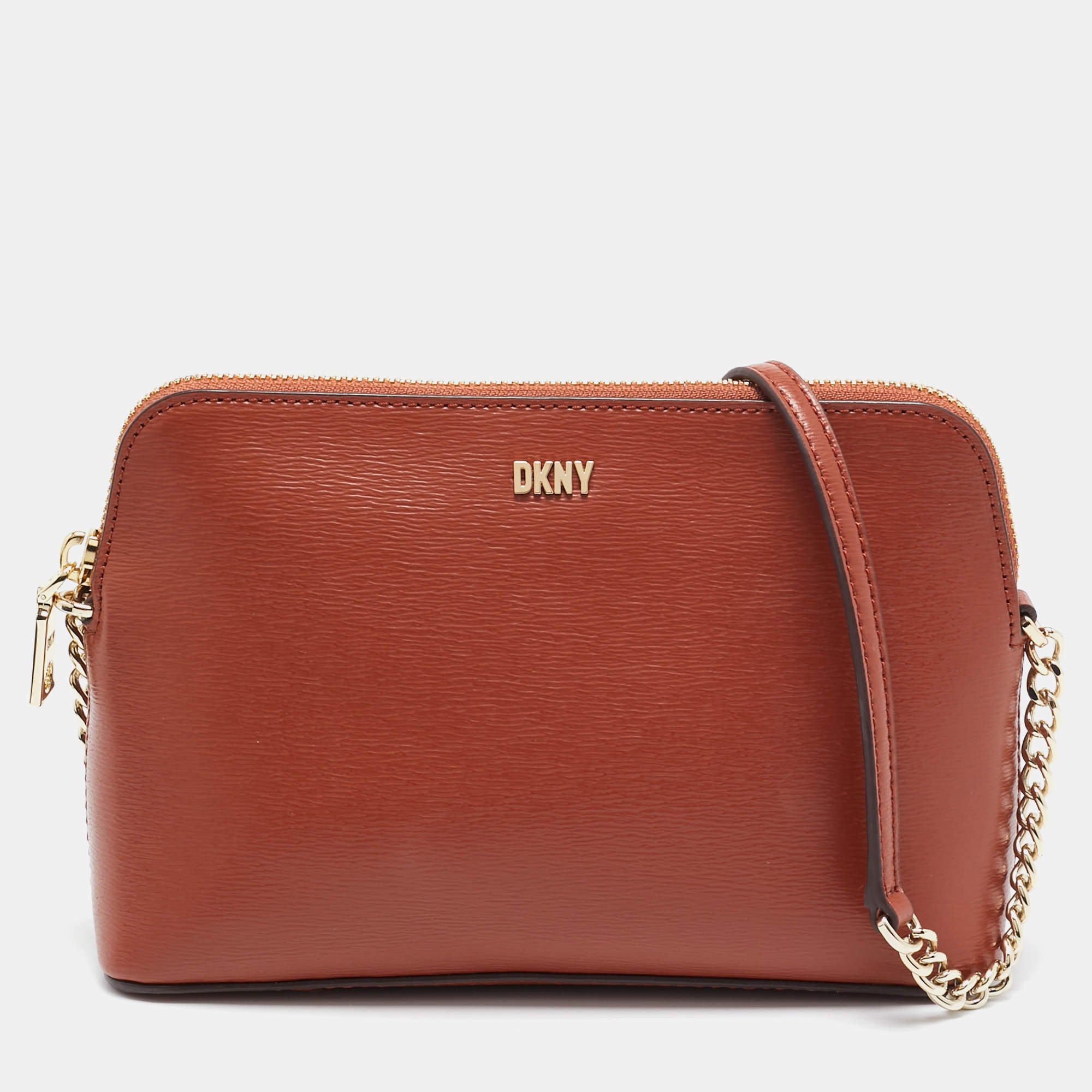 DKNY Brown Leather Dome Crossbody Bag