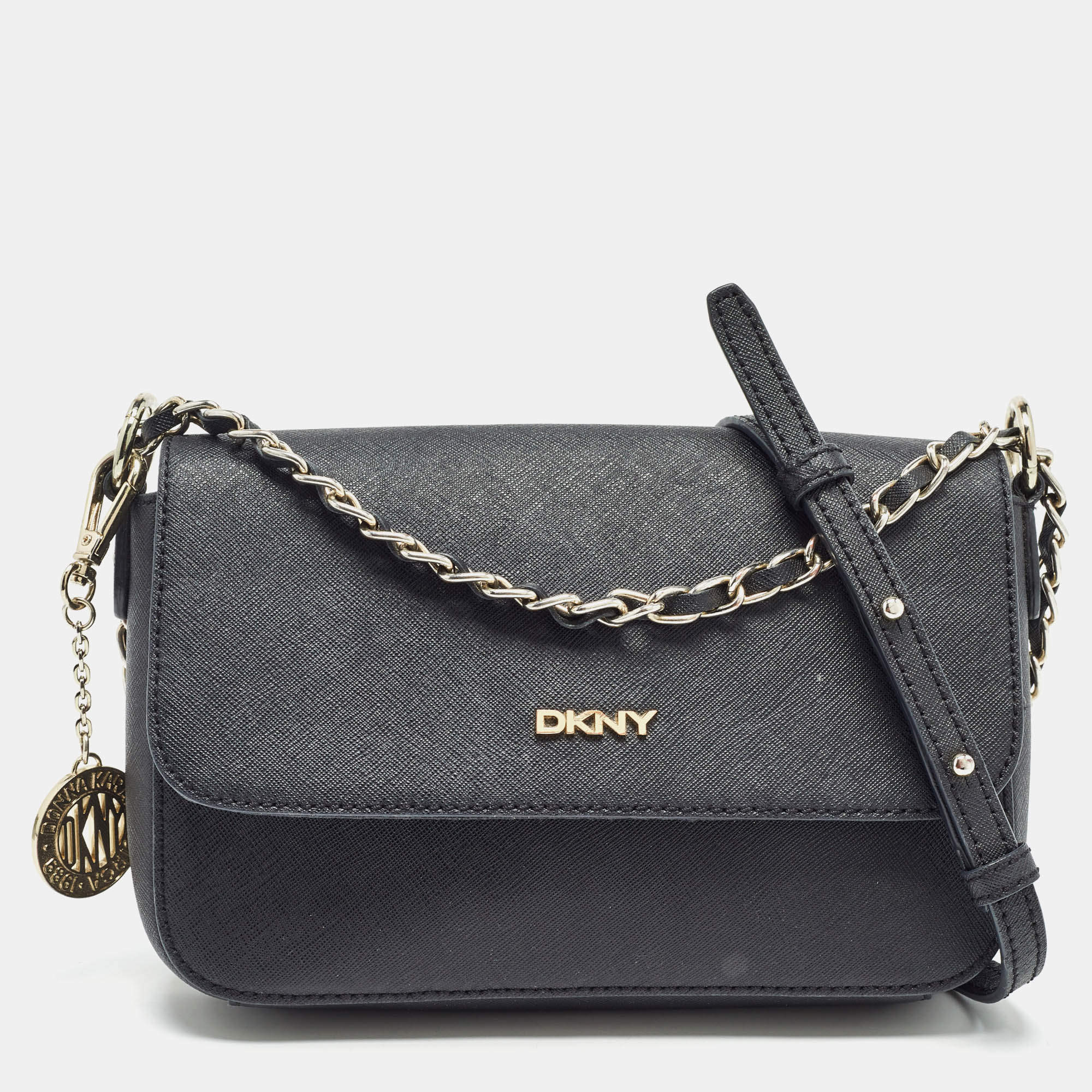 Dkny Black Leather Bryant Park Flap Shoulder Bag