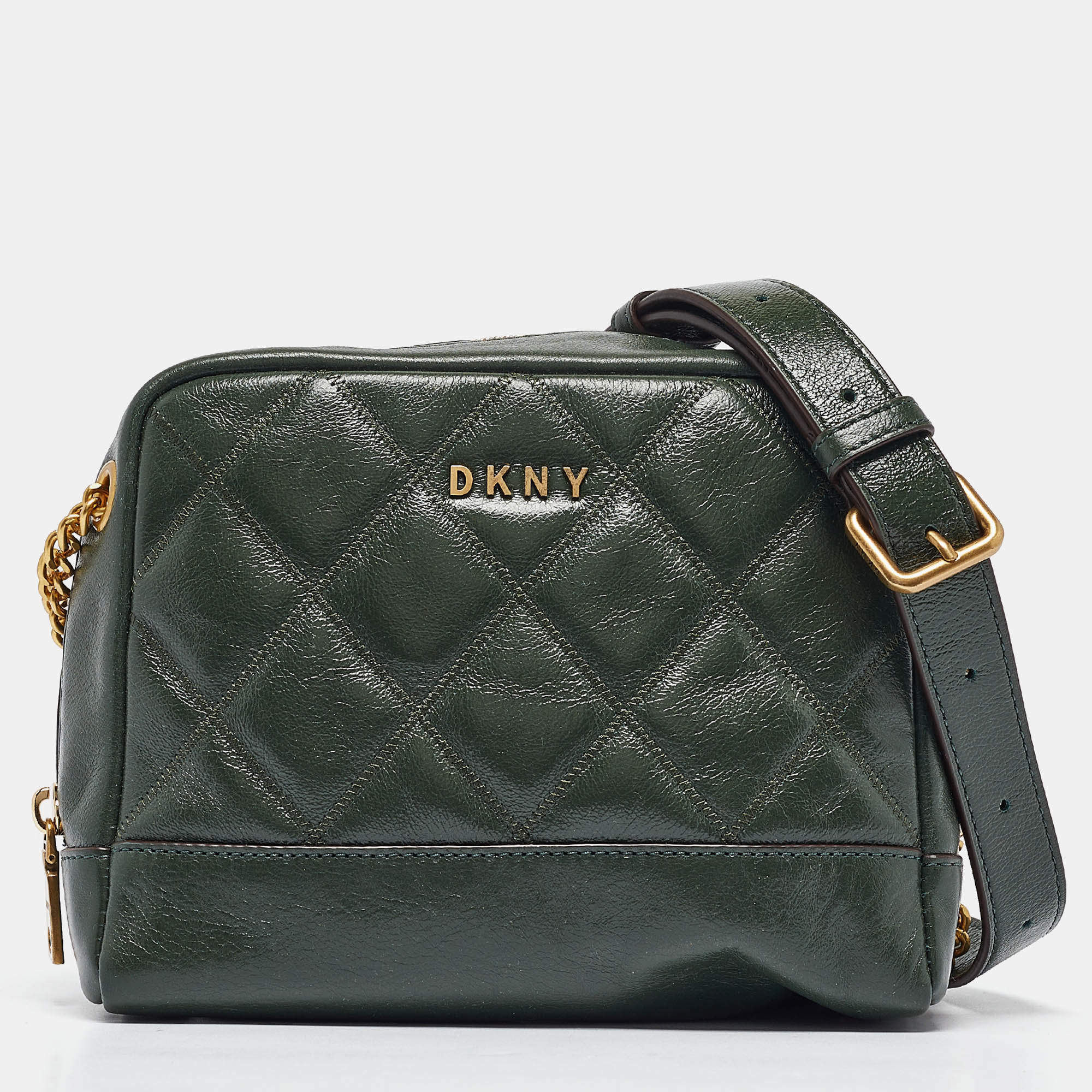 Pre Owned Dkny Green Quilted Glossy Leather Sofia Crossbody Bag