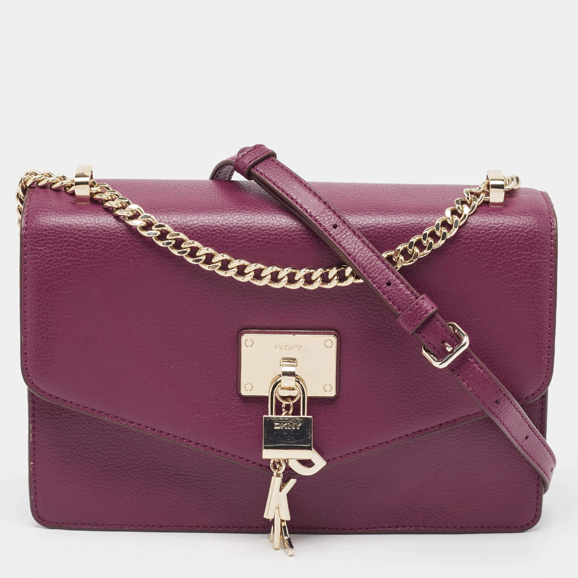 Pre Owned DKNY Burgundy Leather Elissa Flap Shoulder Bag