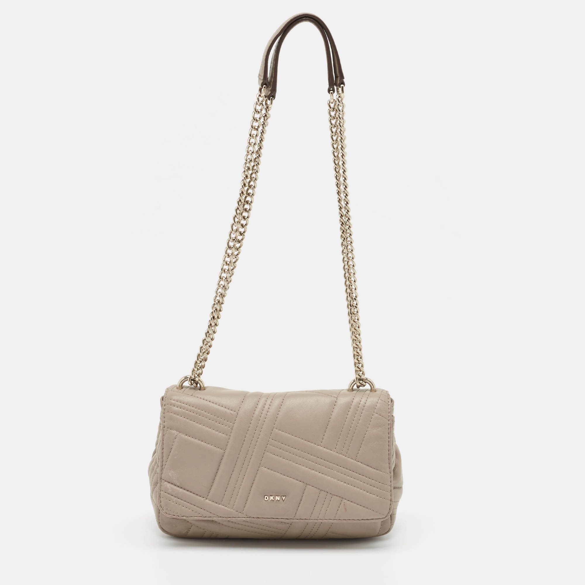 Pre Owned Dkny Beige Quilted Leather Allen Flap Shoulder Bag