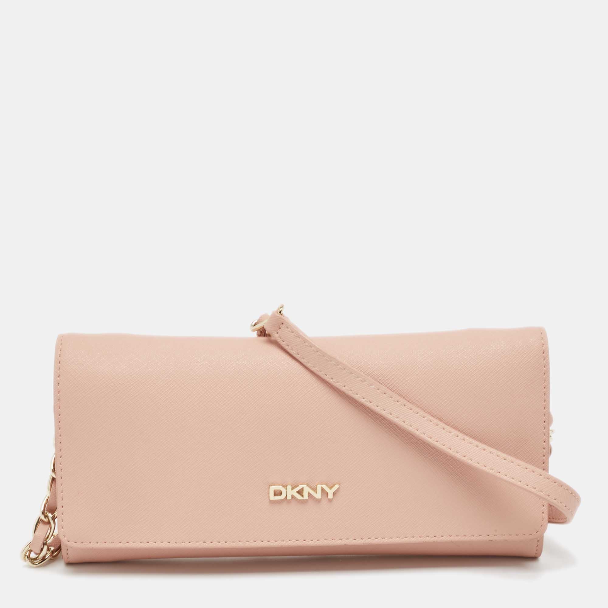 DKNY Pink Saffiano Leather Flap Wallet on Chain Dkny TLC