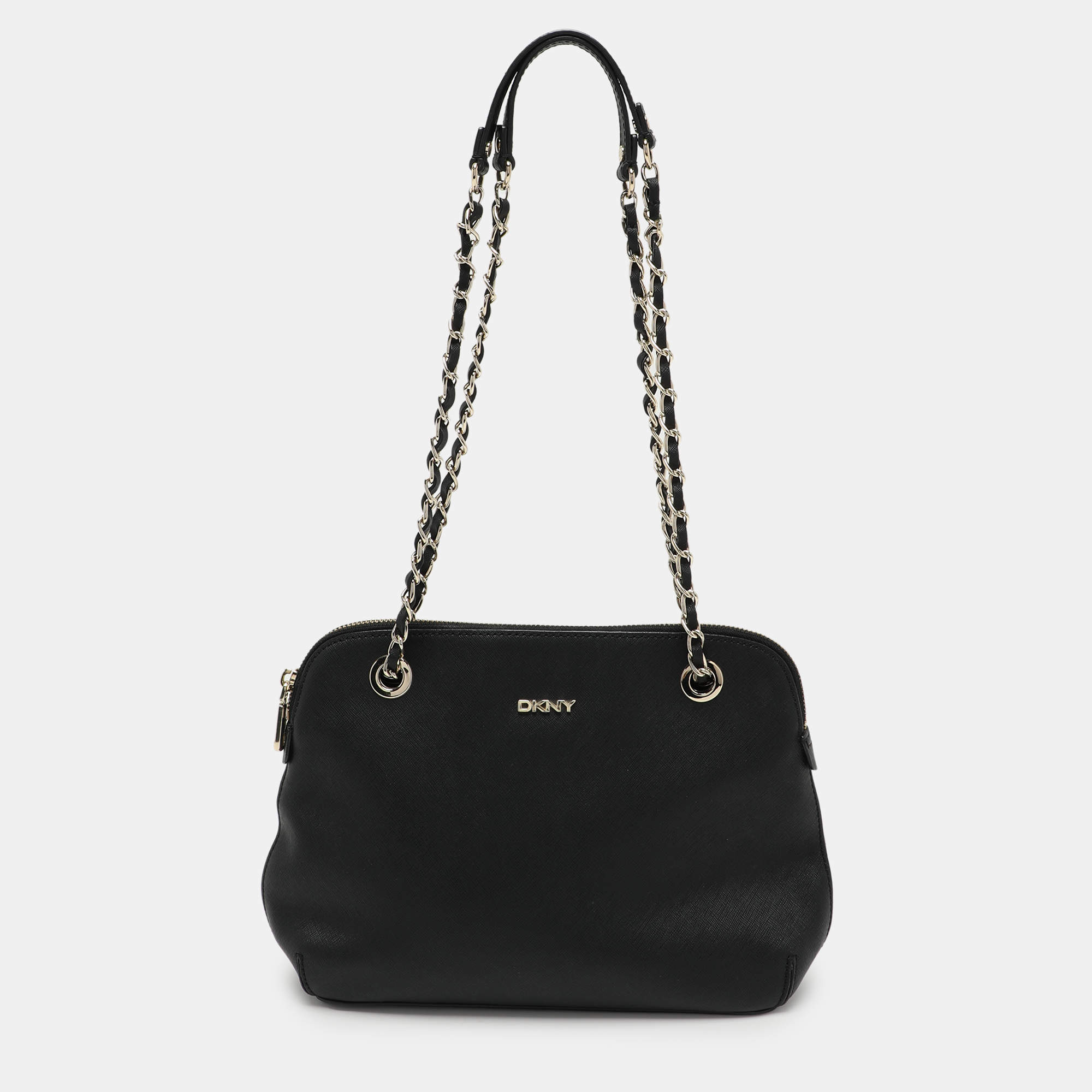 DKNY Black Leather Dome Satchel