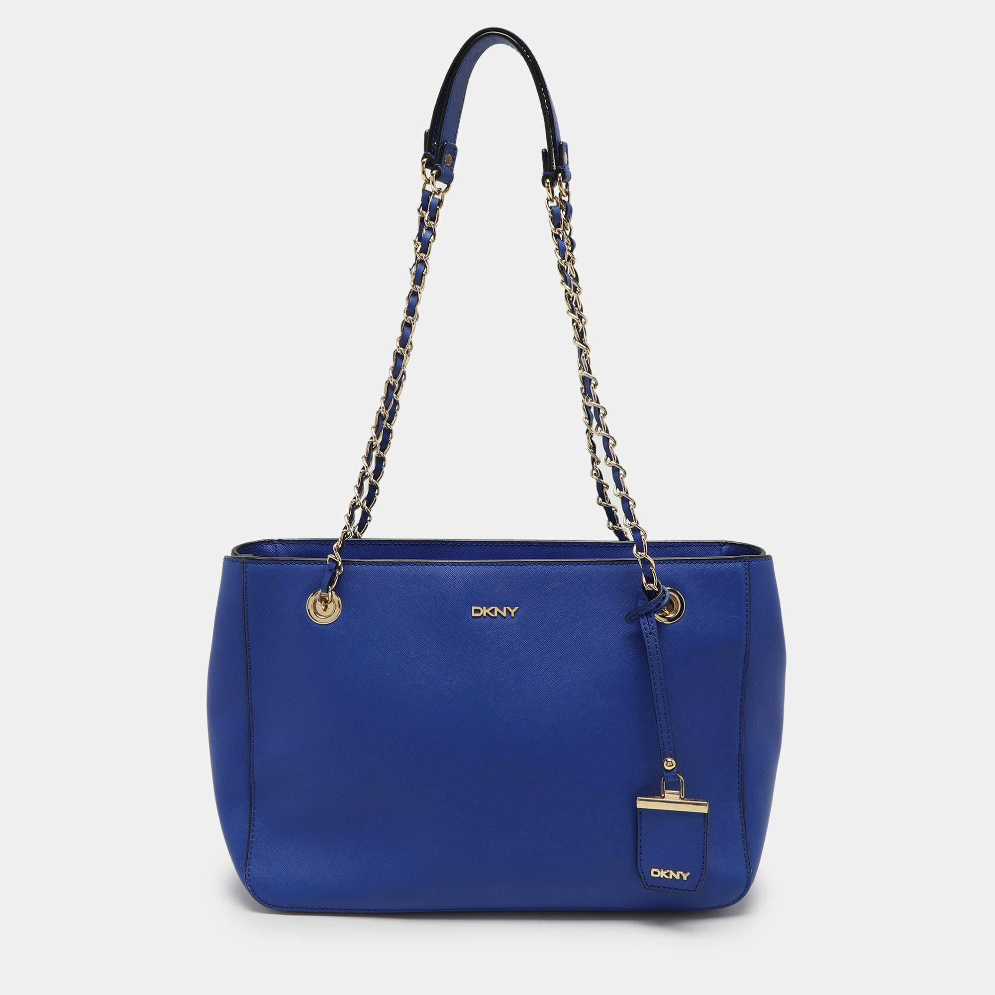 DKNY Blue Leather Chain Zip Tote