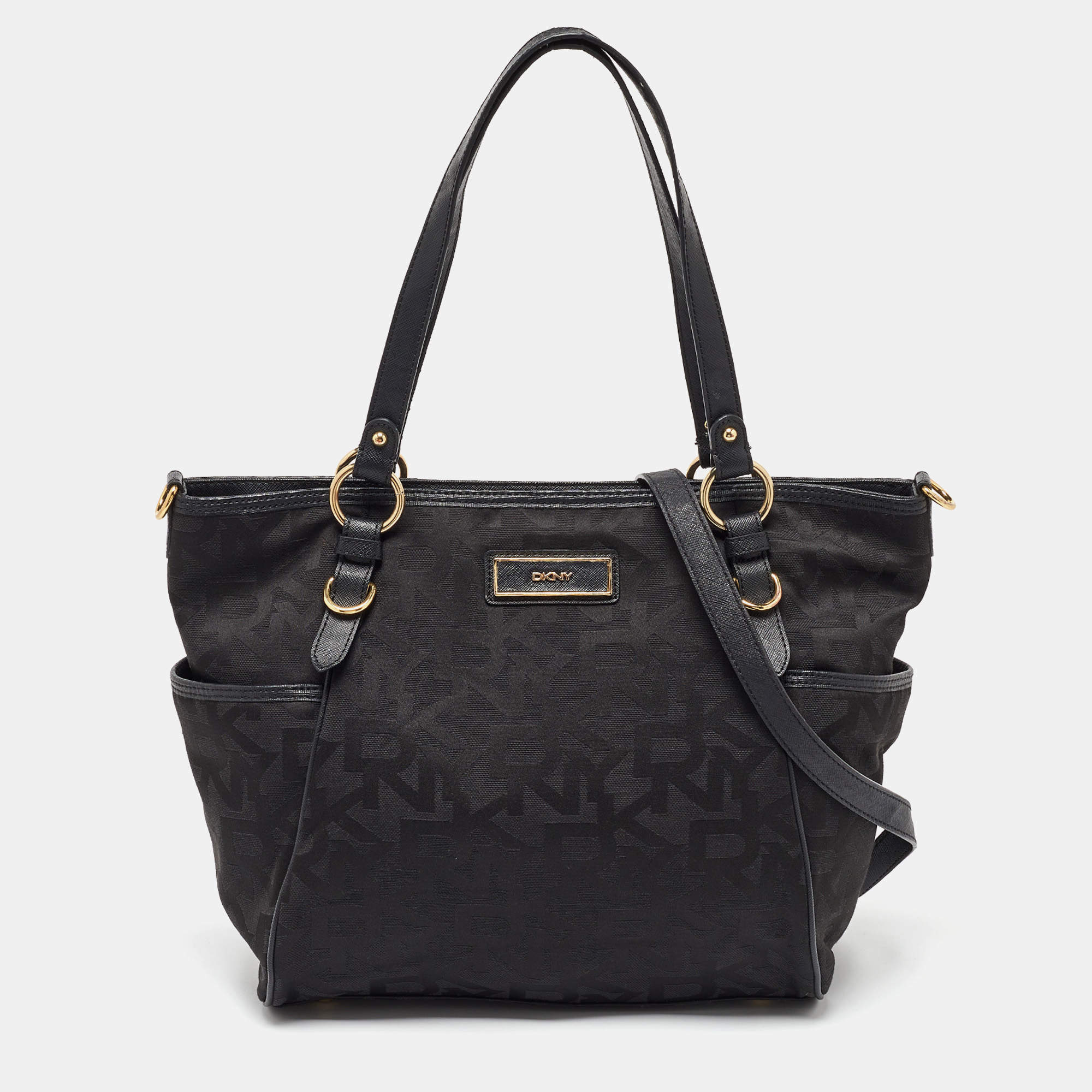 Pre Owned DKNY Black Signature Canvas and Leather Tote