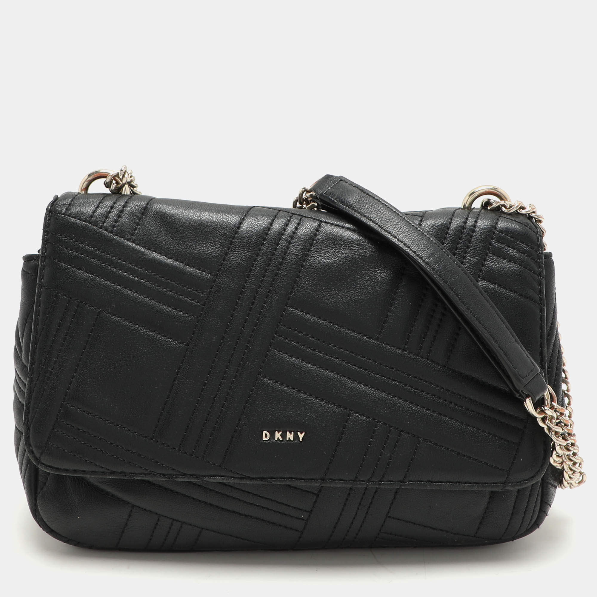 Dkny Black Leather Allen Flap Shoulder Bag