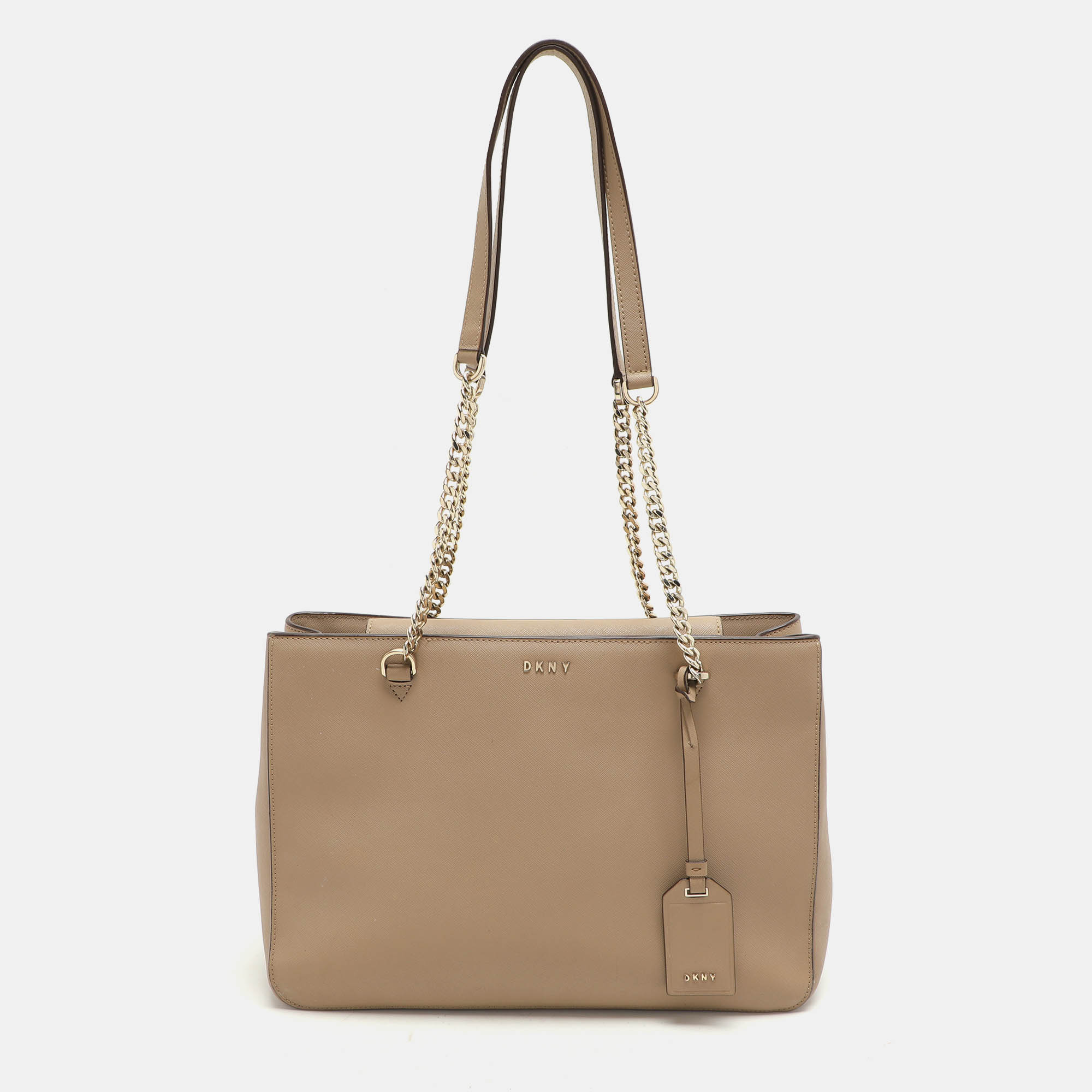 DKNY Beige Leather Bryant Park Chain Tote