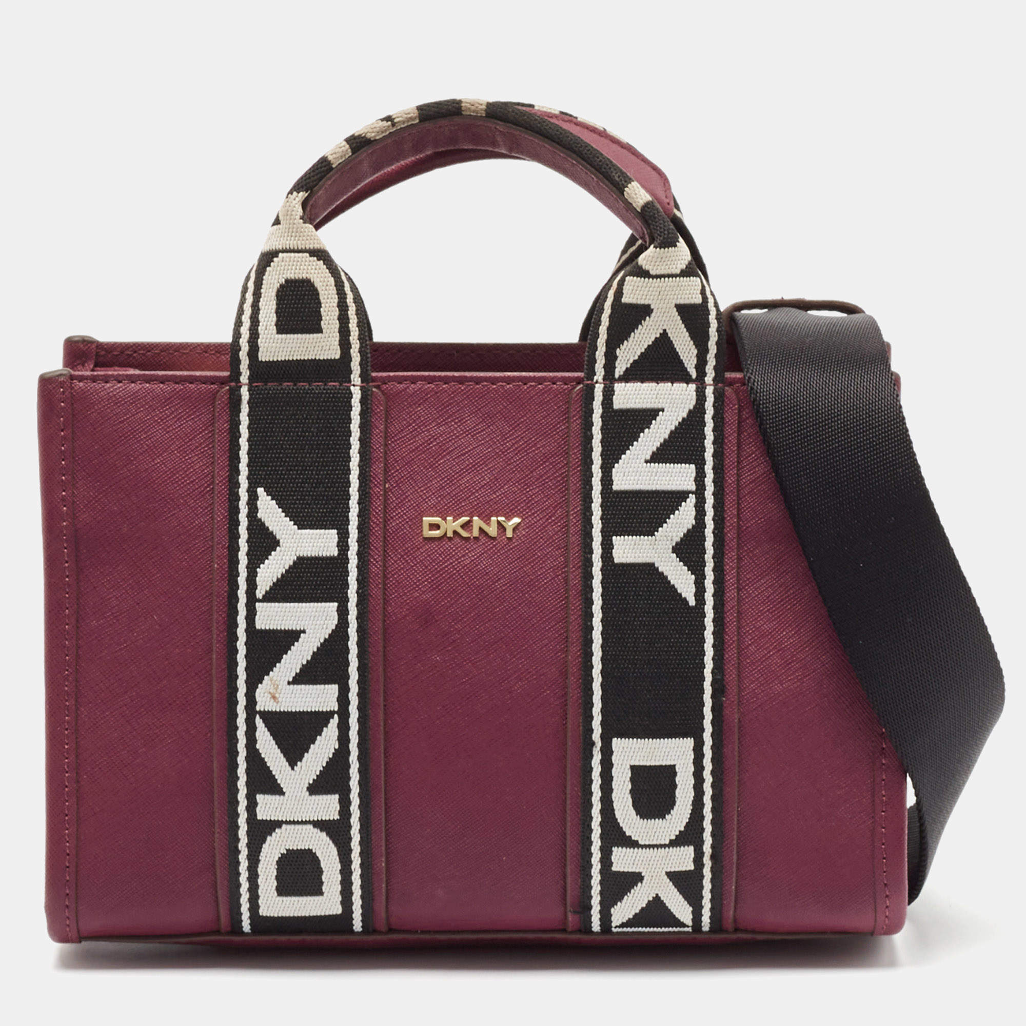 Pre Owned DKNY Burgundy Saffiano Leather Small Cassie Tote