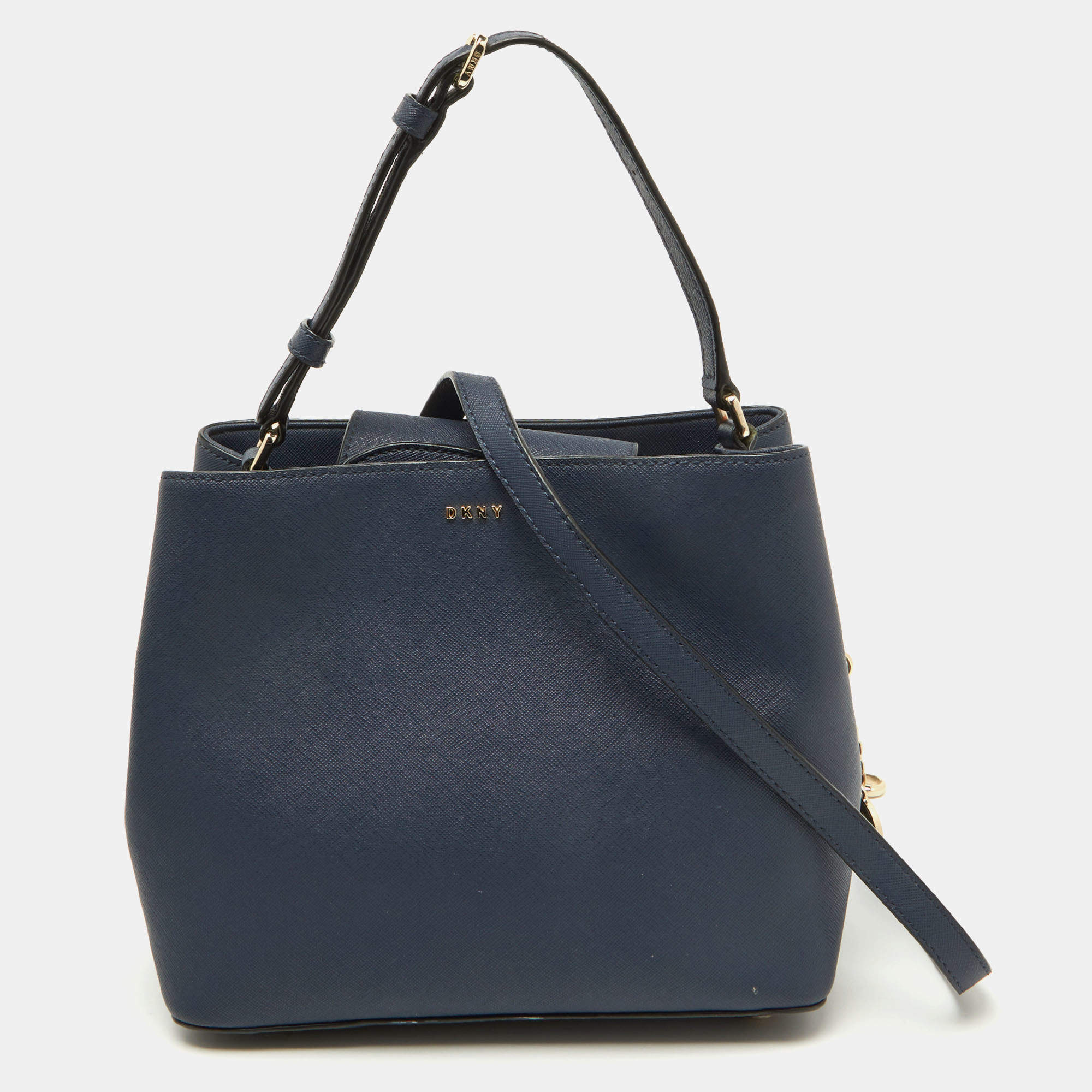 DKNY Navy Blue Saffiano Leather Bryant Park Bucket Bag