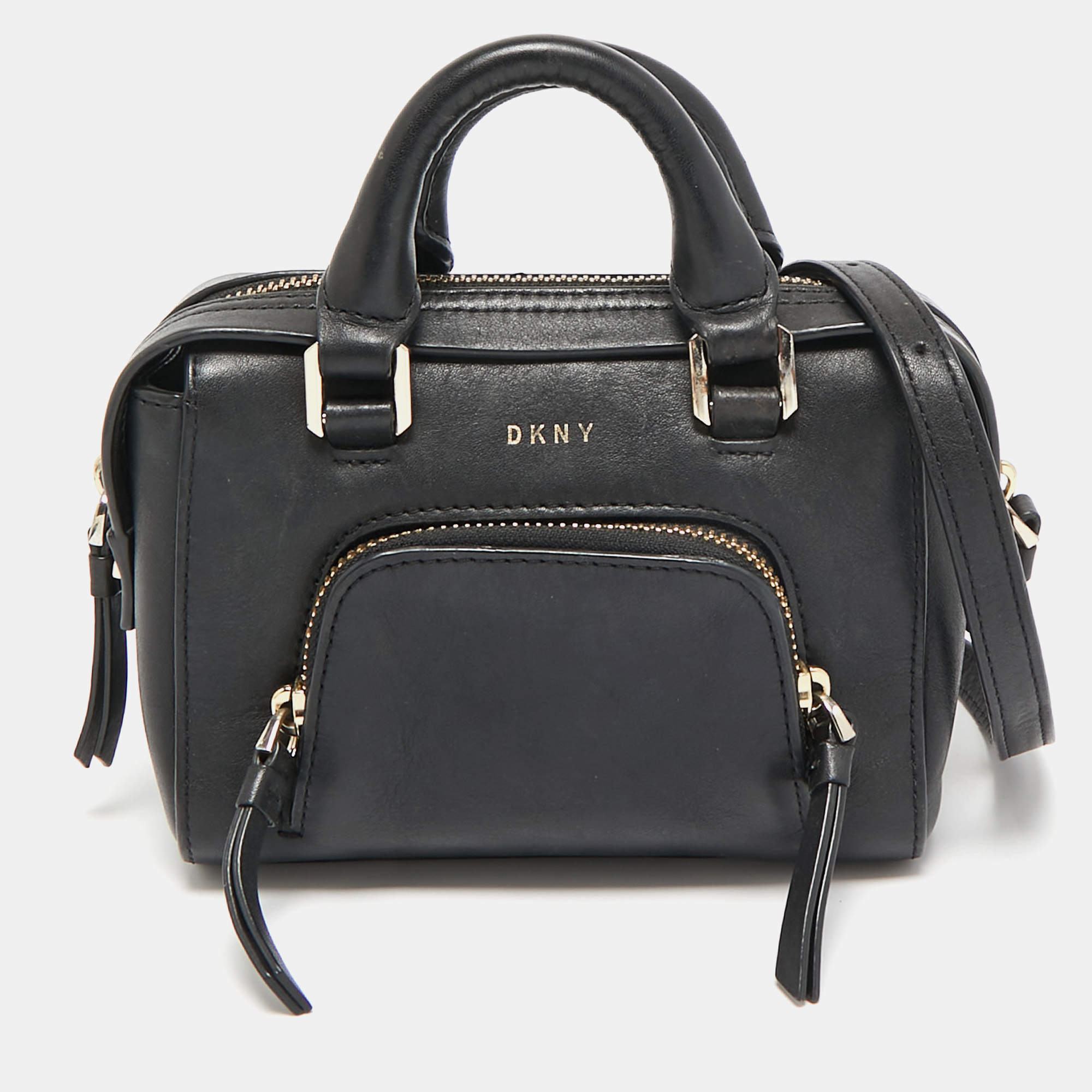 Dkny Black Leather Mini Front Pocket Crossbody Bag