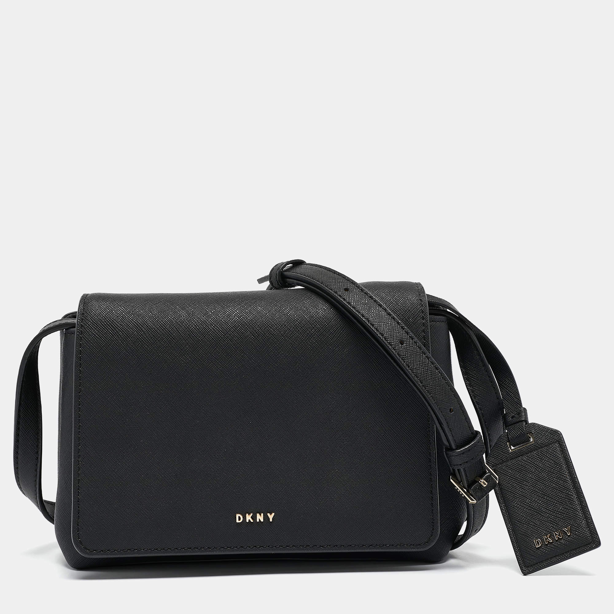 Dkny Black Leather Flap Crossbody Bag