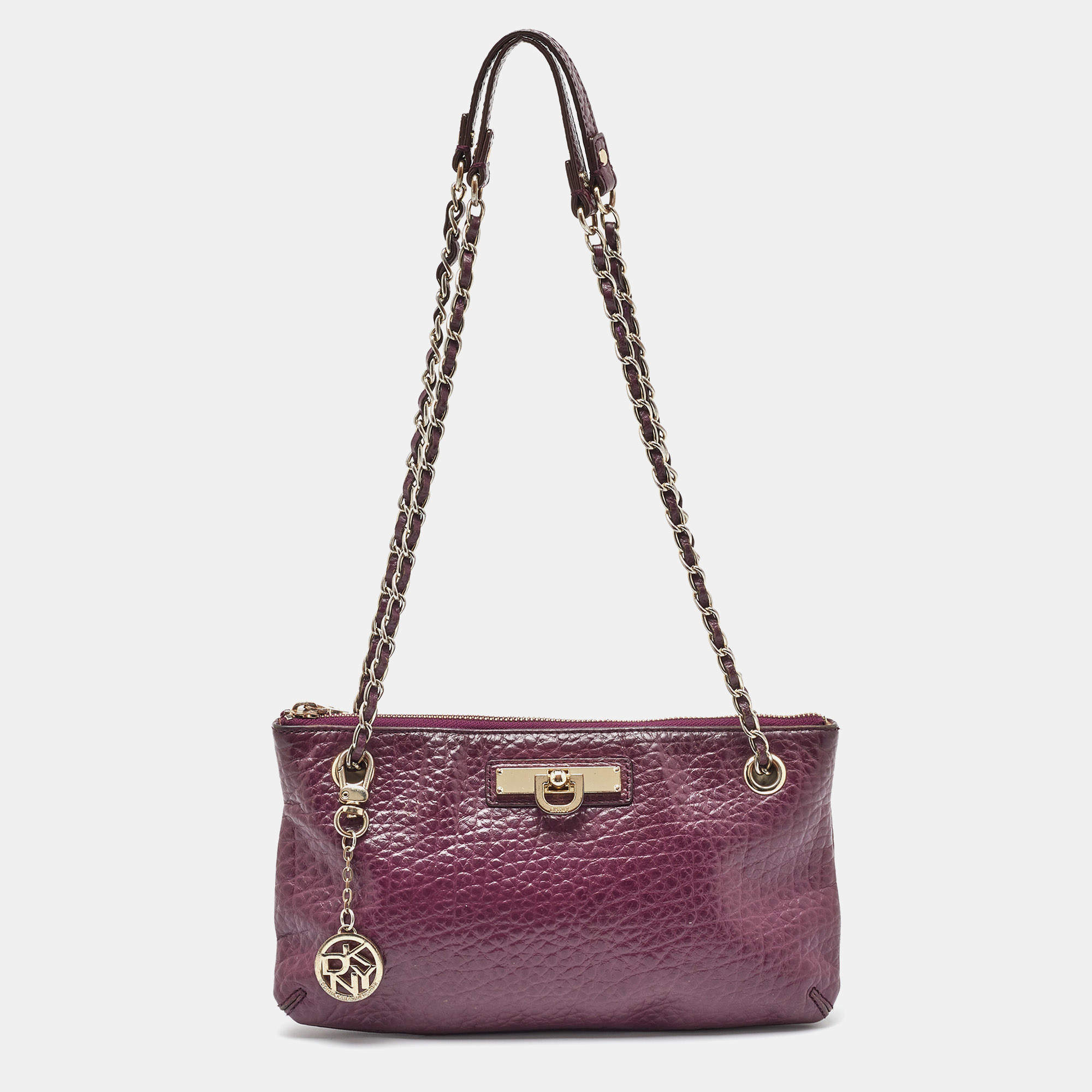DKNY Purple Leather Lock Chain Shoulder Bag