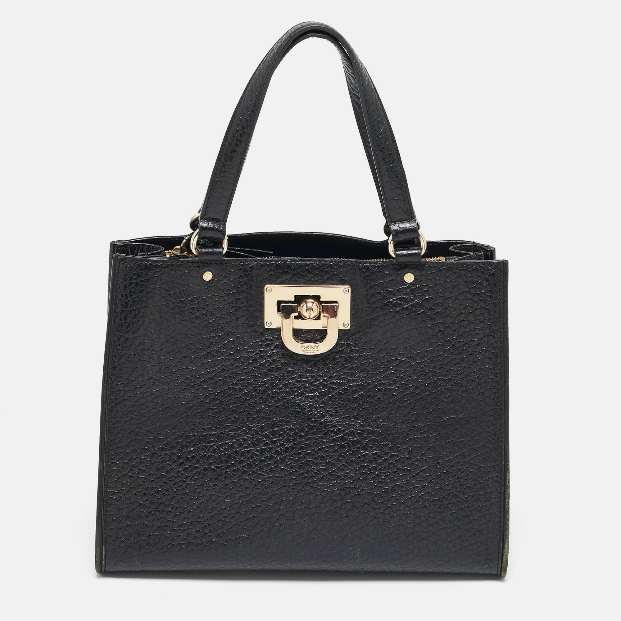Pre Owned DKNY Black Grain Leather Beekman French Tote