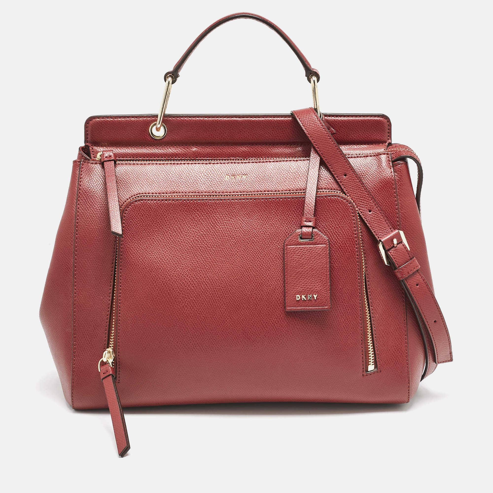 DKNY Dark Red Leather Greenwhich Top Handle Bag