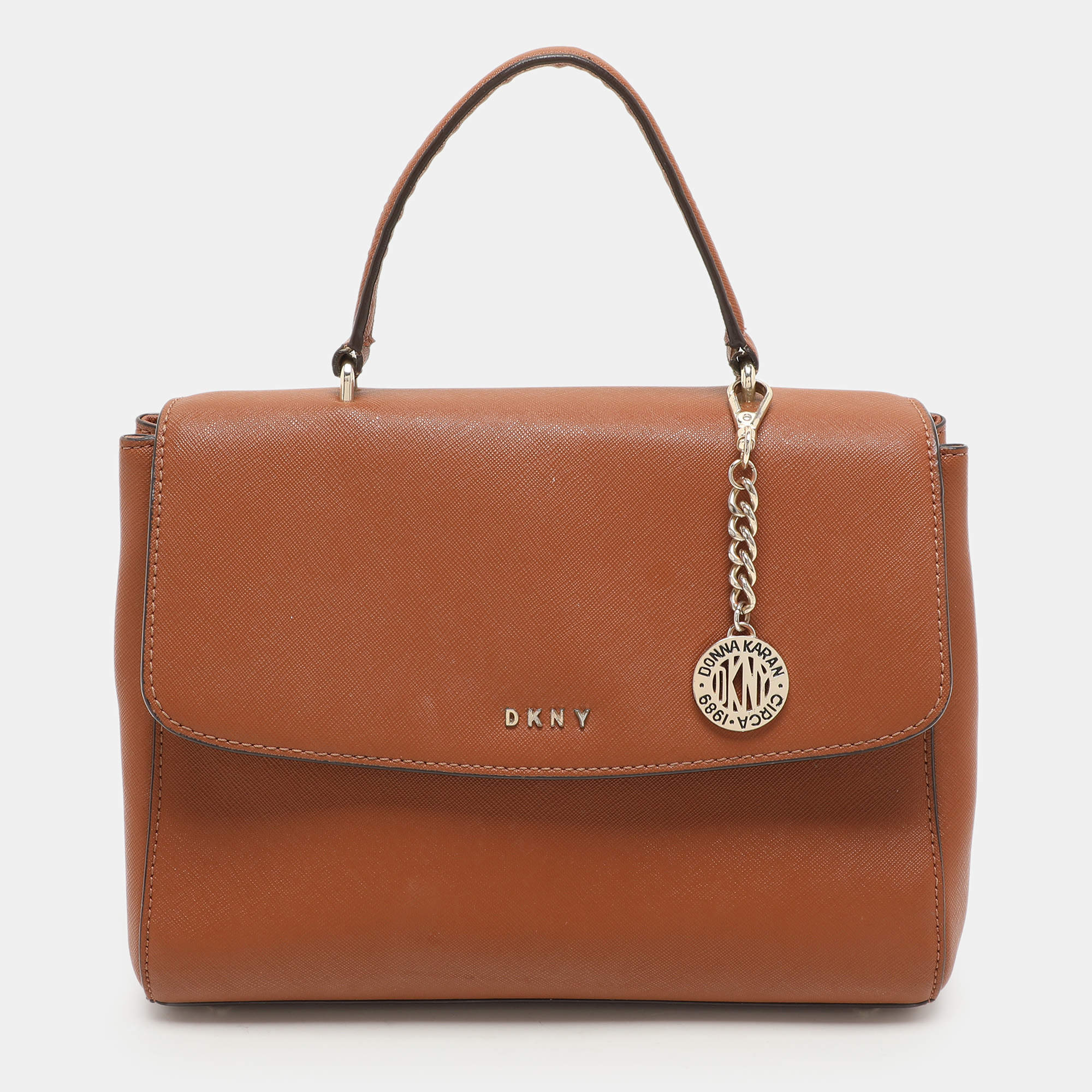 Pre Owned Dkny Brown Leather Top Handle Bag