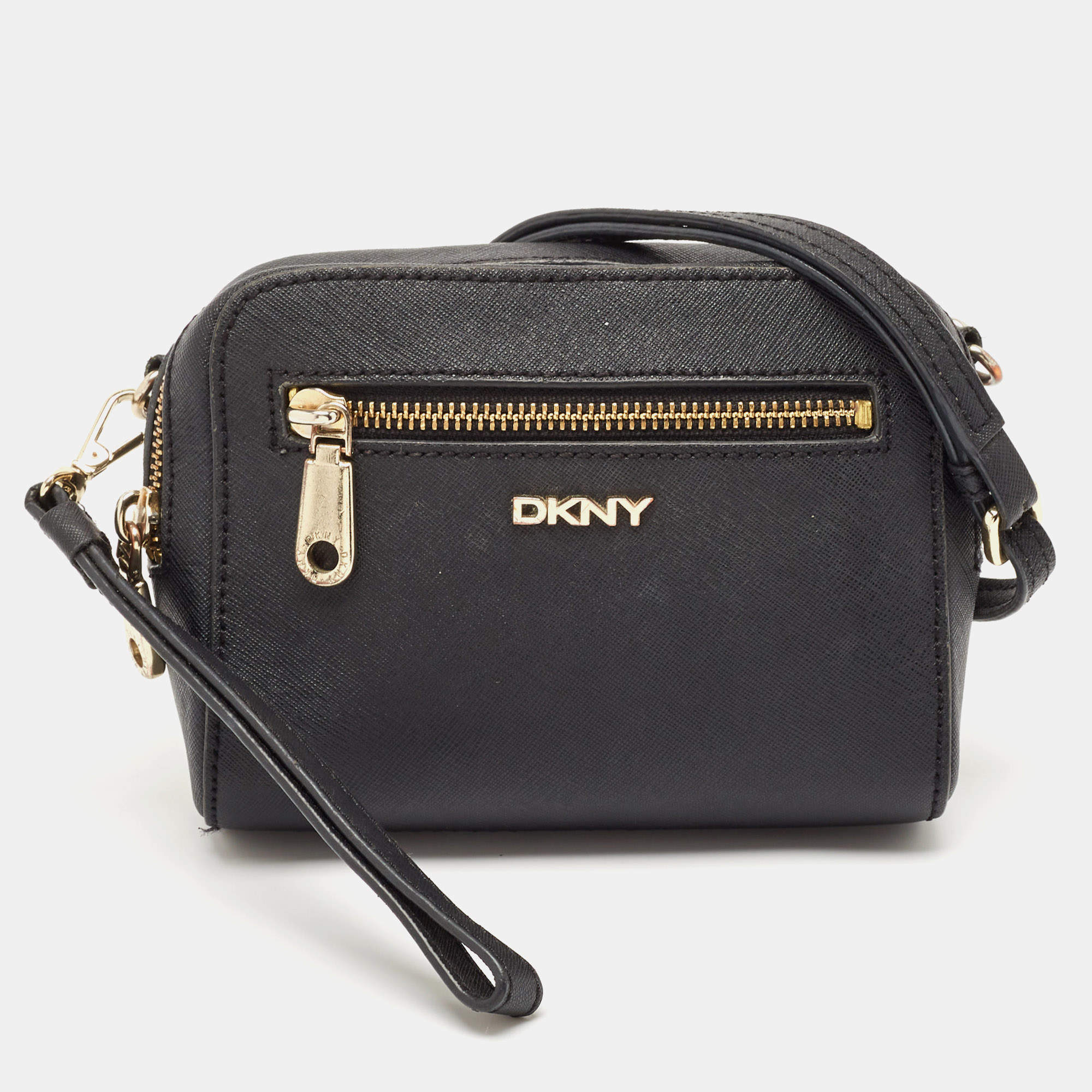 Dkny Black Leather Front Pocket Crossbody Bag
