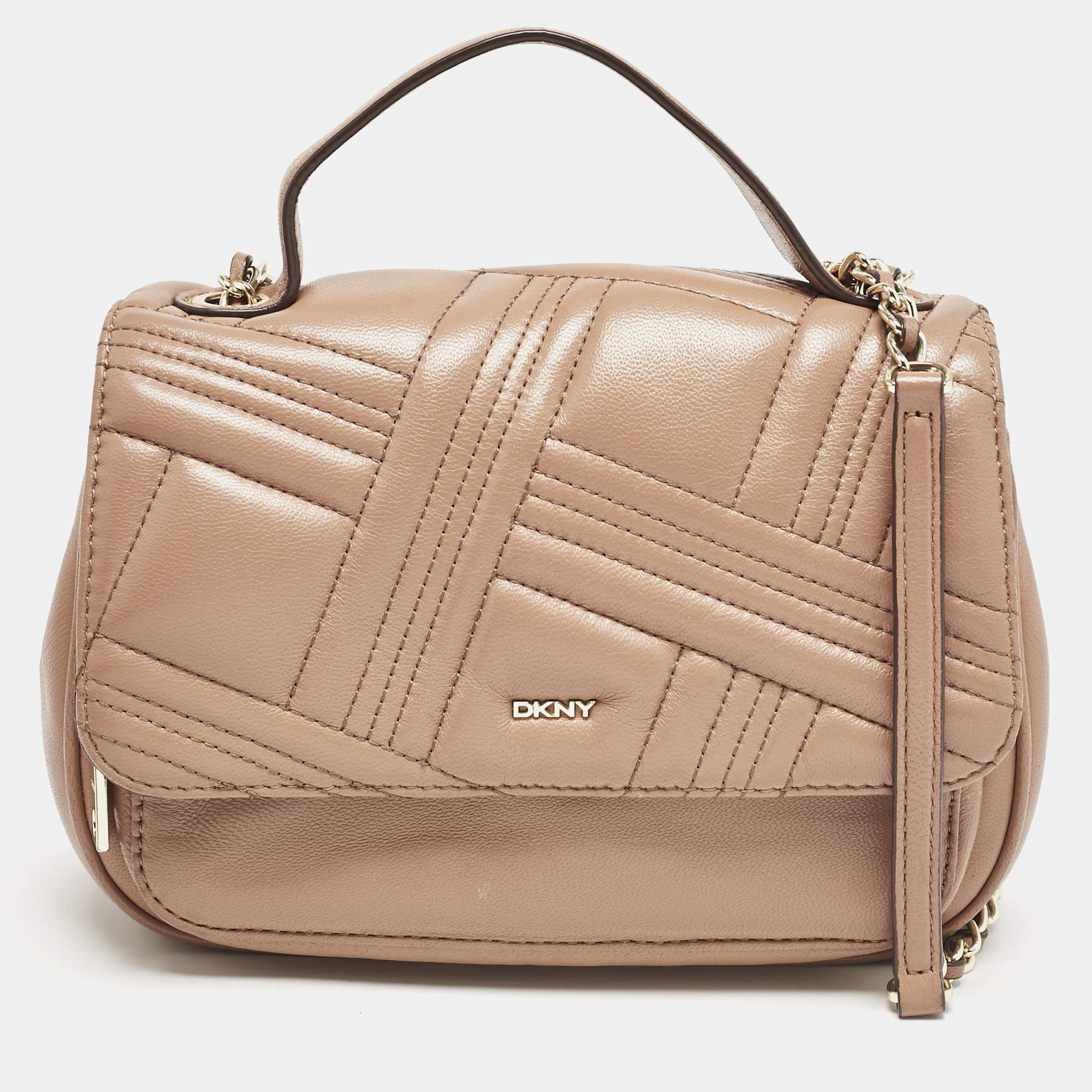 DKNY Brown Quilted Leather Allen Crossbody Bag