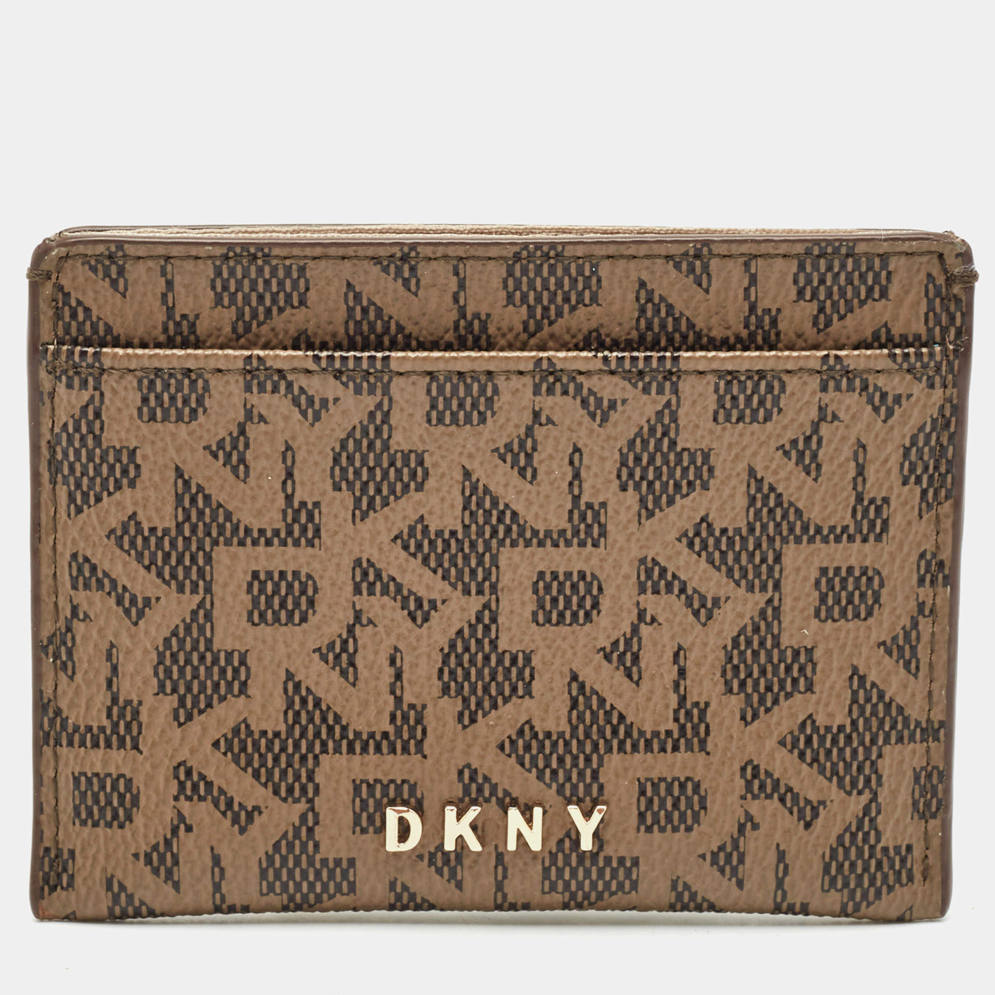 DKNY Beige/Brown Signature Coated Canvas Card Holder
