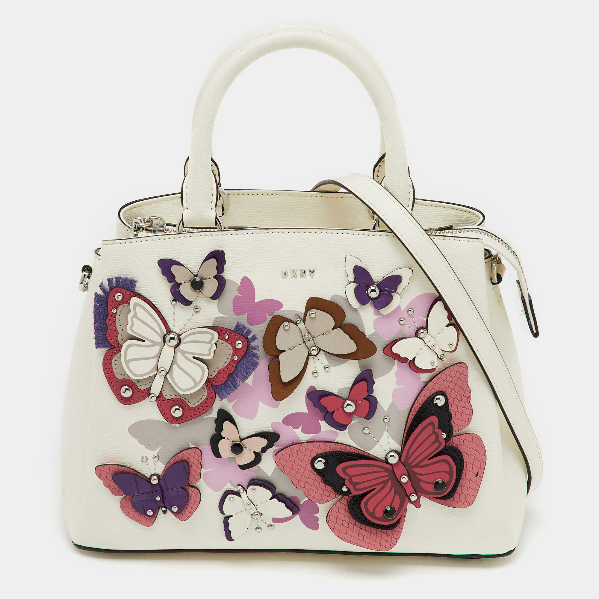 DKNY Multicolor Leather Butterflys Embellished Paige Satchel