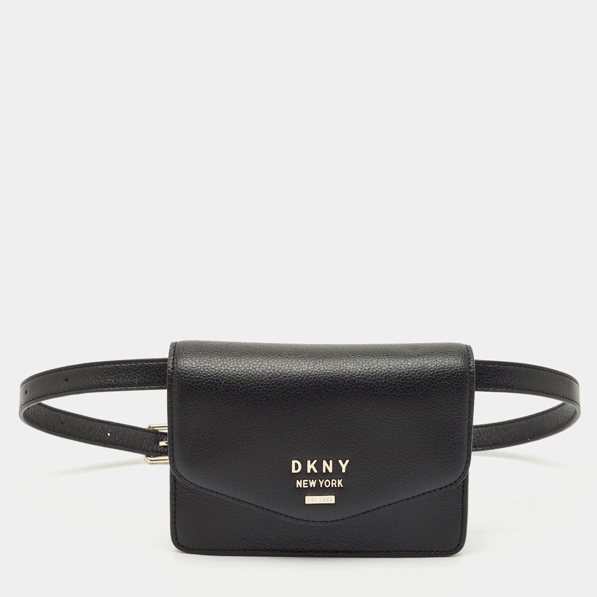 Dkny Black Leather Logo Flap Belt Bag