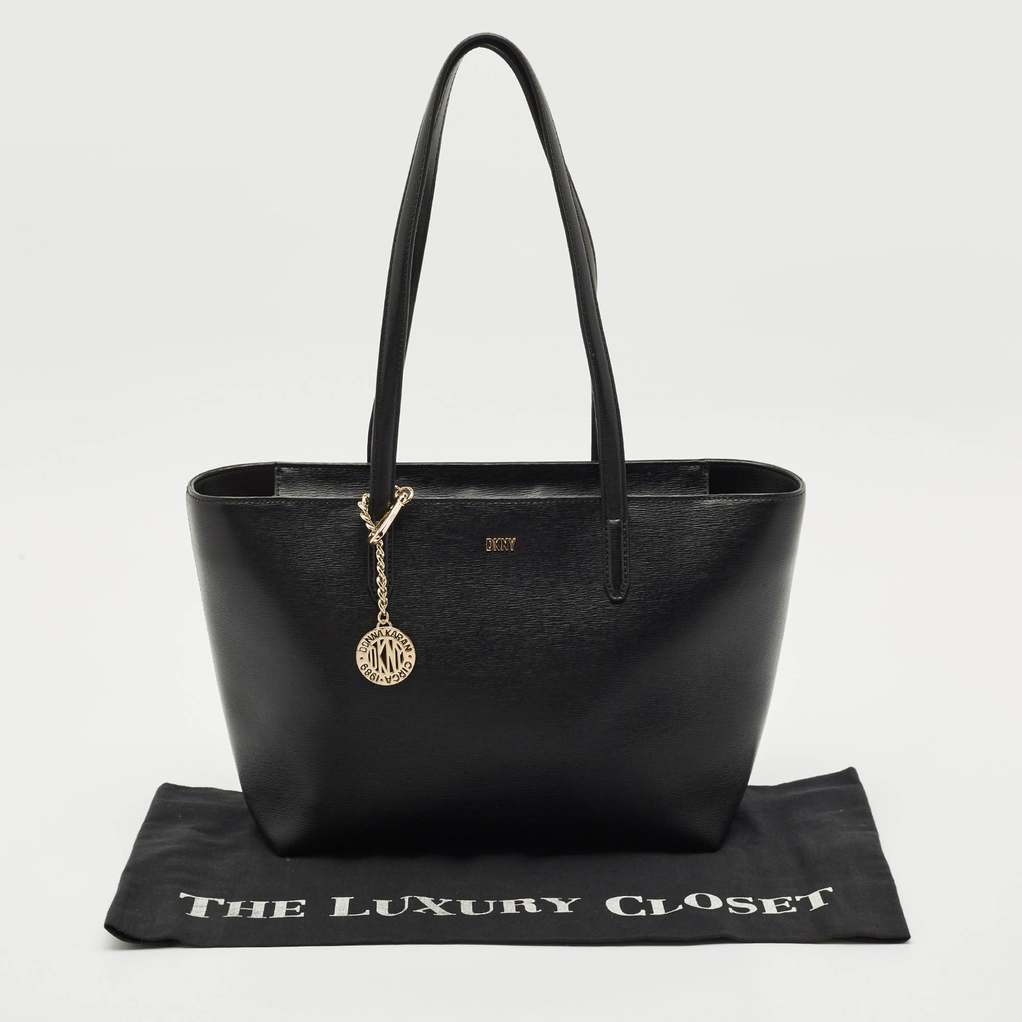 DKNY Metallic Gold Saffiano Leather Bryant Park Chain Tote