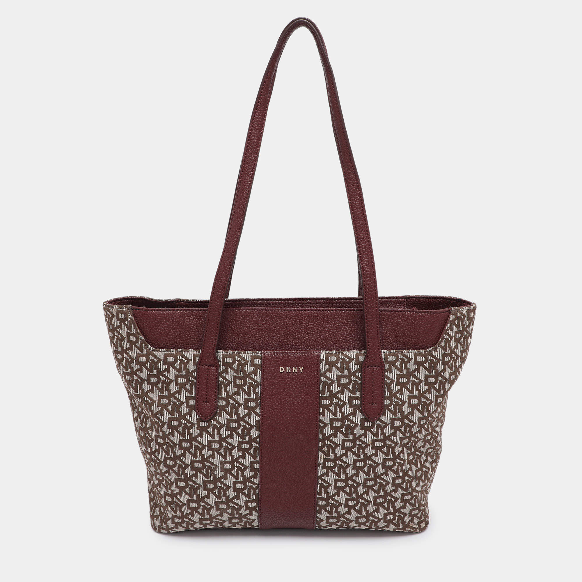 Pre Owned Dkny Beige/Burgundy Canvas and Leather Tote