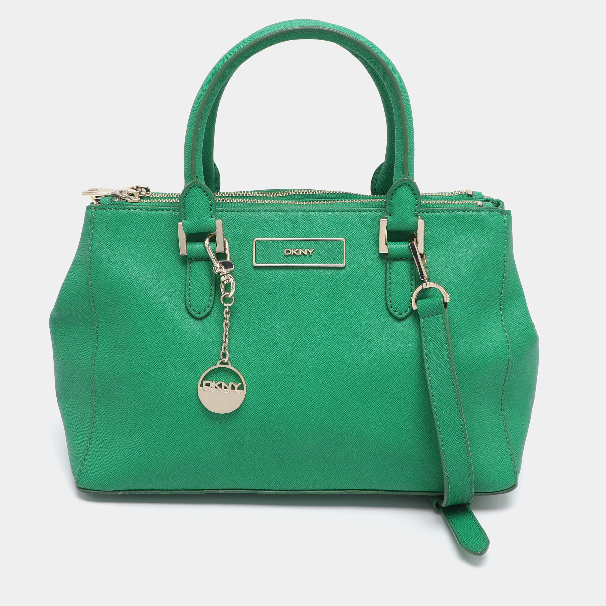 Pre Owned DKNY Green Saffiano Leather Robinson Double Zip Tote