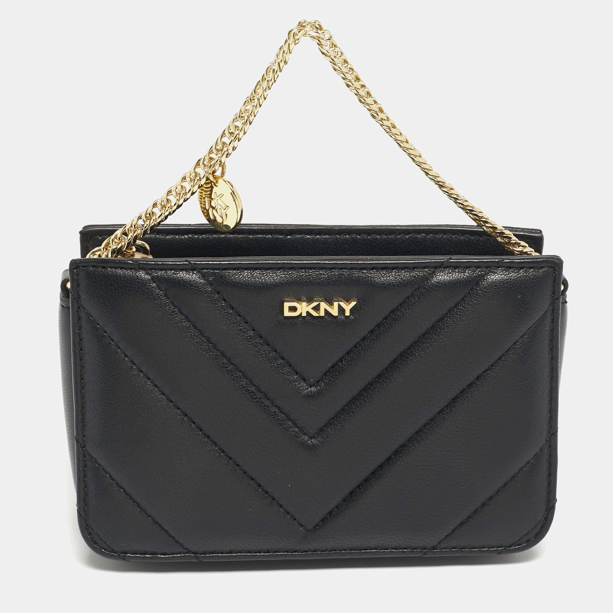 Pre Owned DKNY Black Leather Veronica Chain Clutch