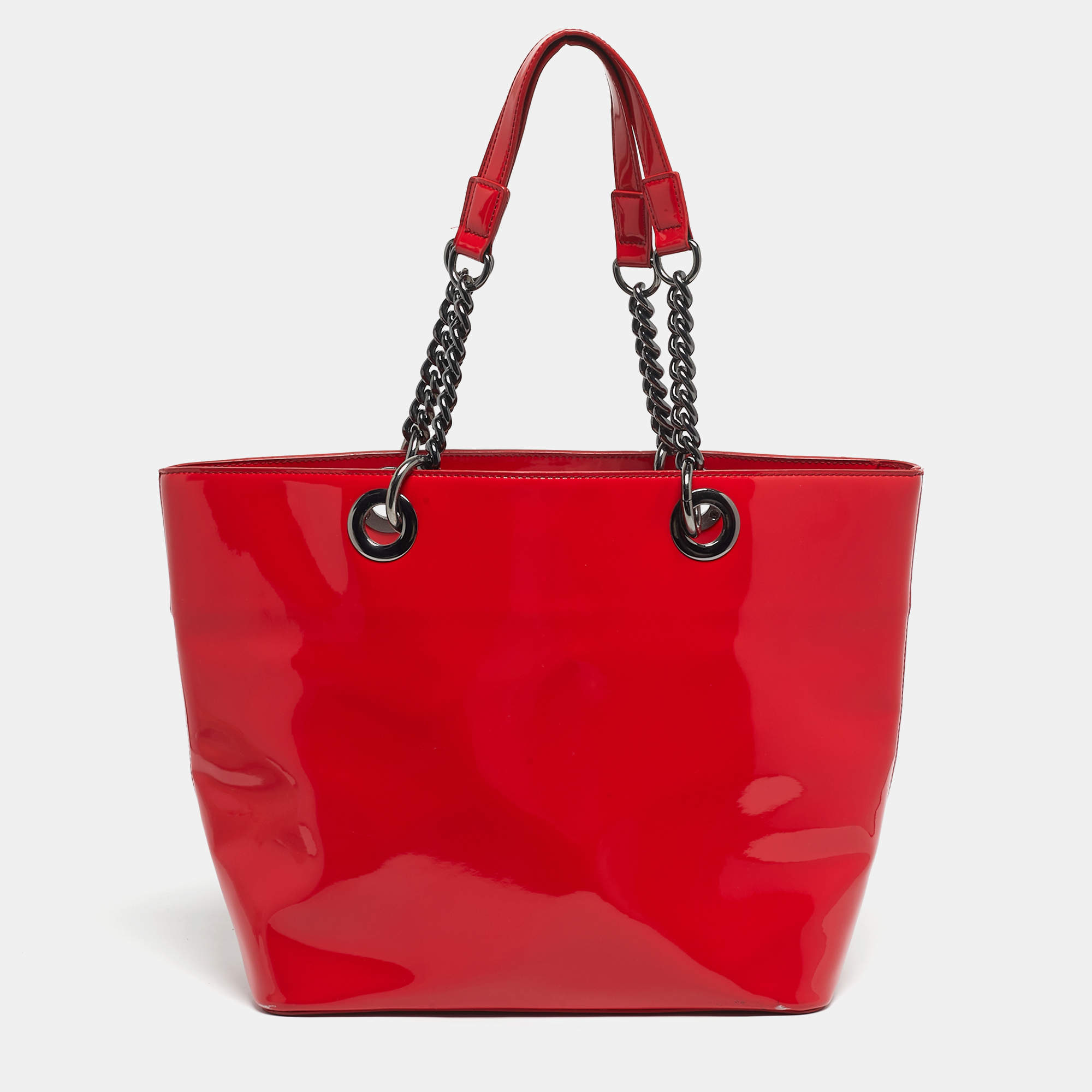 Pre Owned DKNY Red Patent Leather Chain Tote