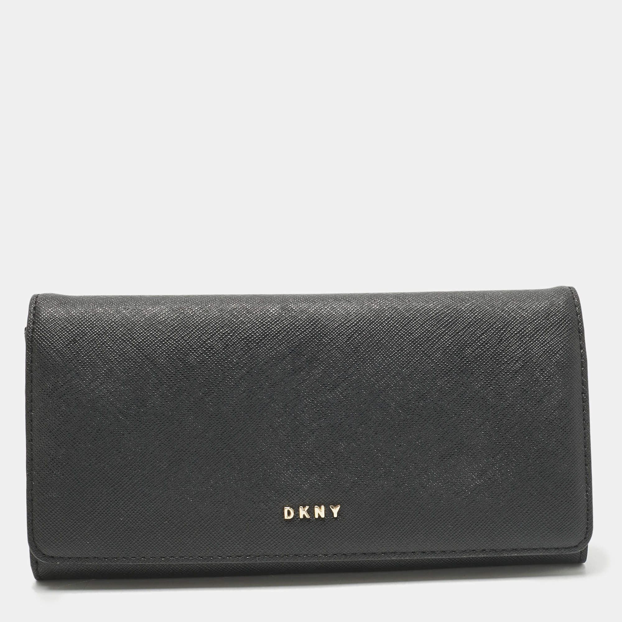 Pre Owned DKNY Black Leather Continental Flap Wallet