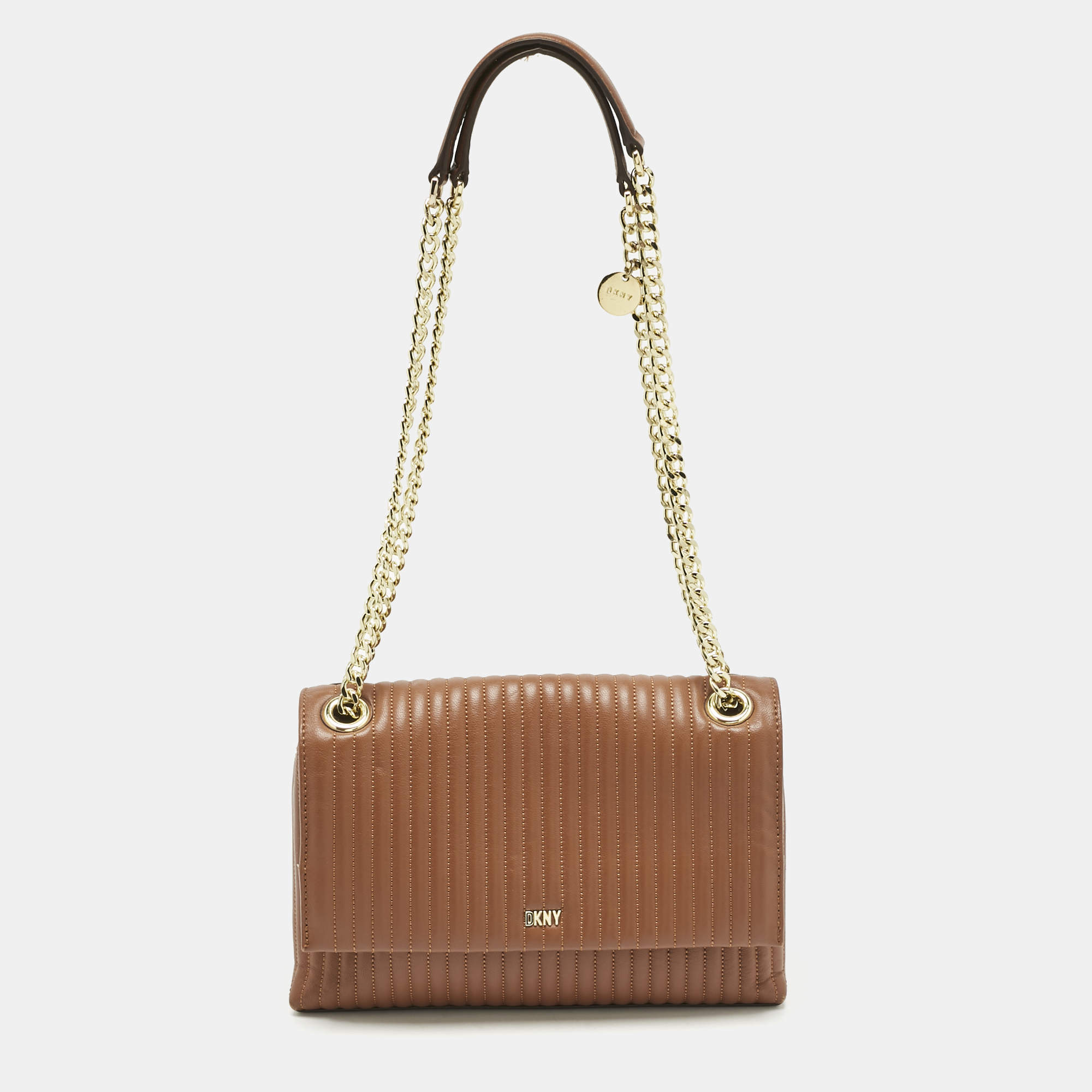 Pre Owned DKNY Brown Quilted Leather Gansevoort Flap Shoulder Bag