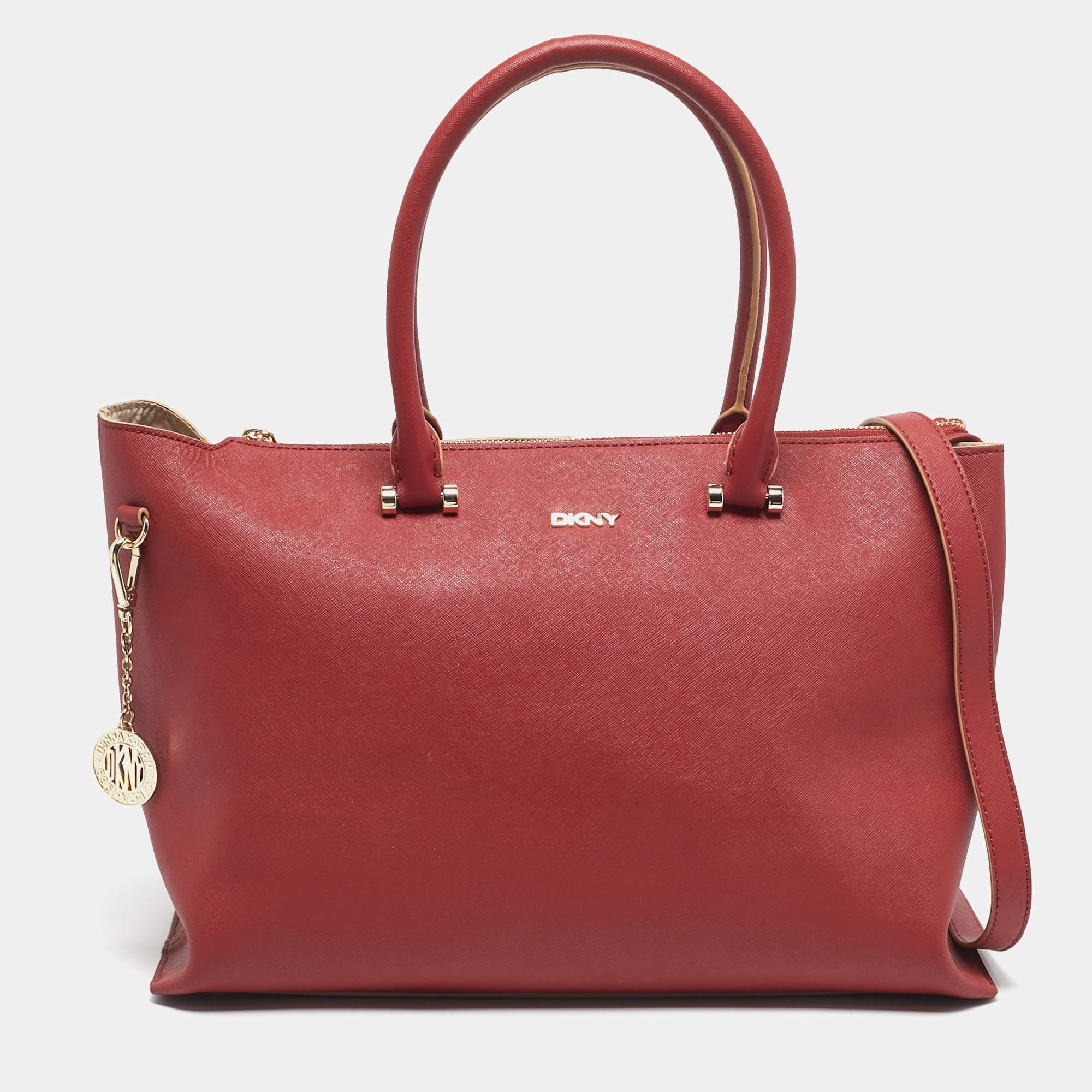 Pre Owned DKNY Red Leather Bryant Park Top Zip Tote