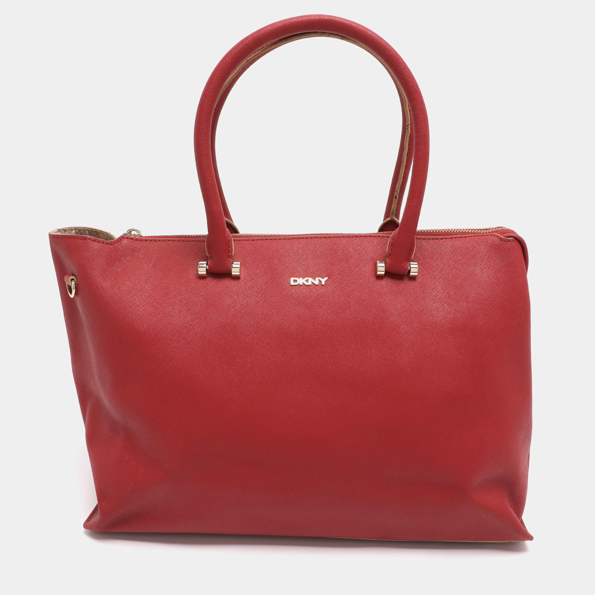 Pre Owned DKNY Red Leather Bryant Park Top Zip Tote