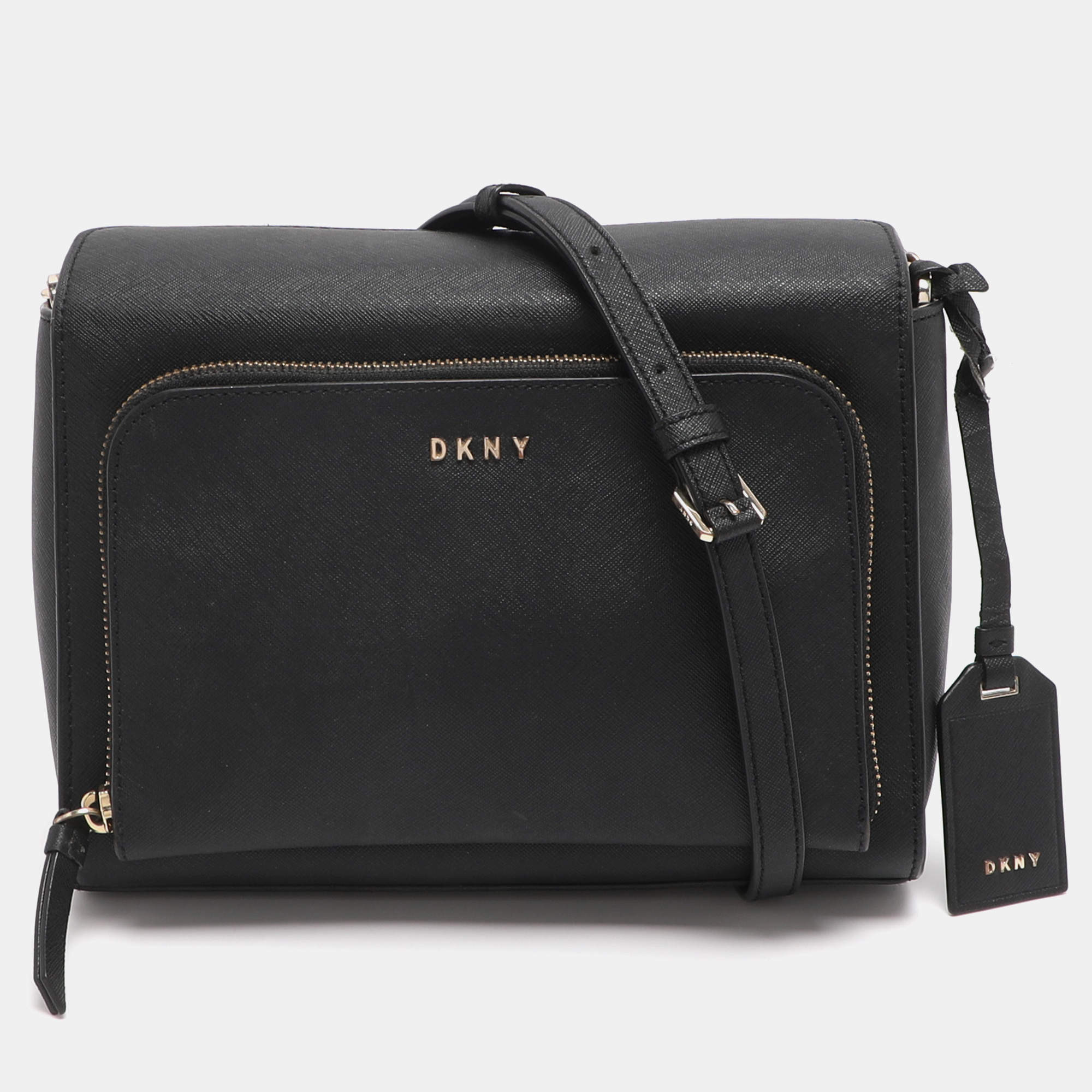 Pre Owned DKNY Black Leather Bryant Park Pocket Crossbody Bag