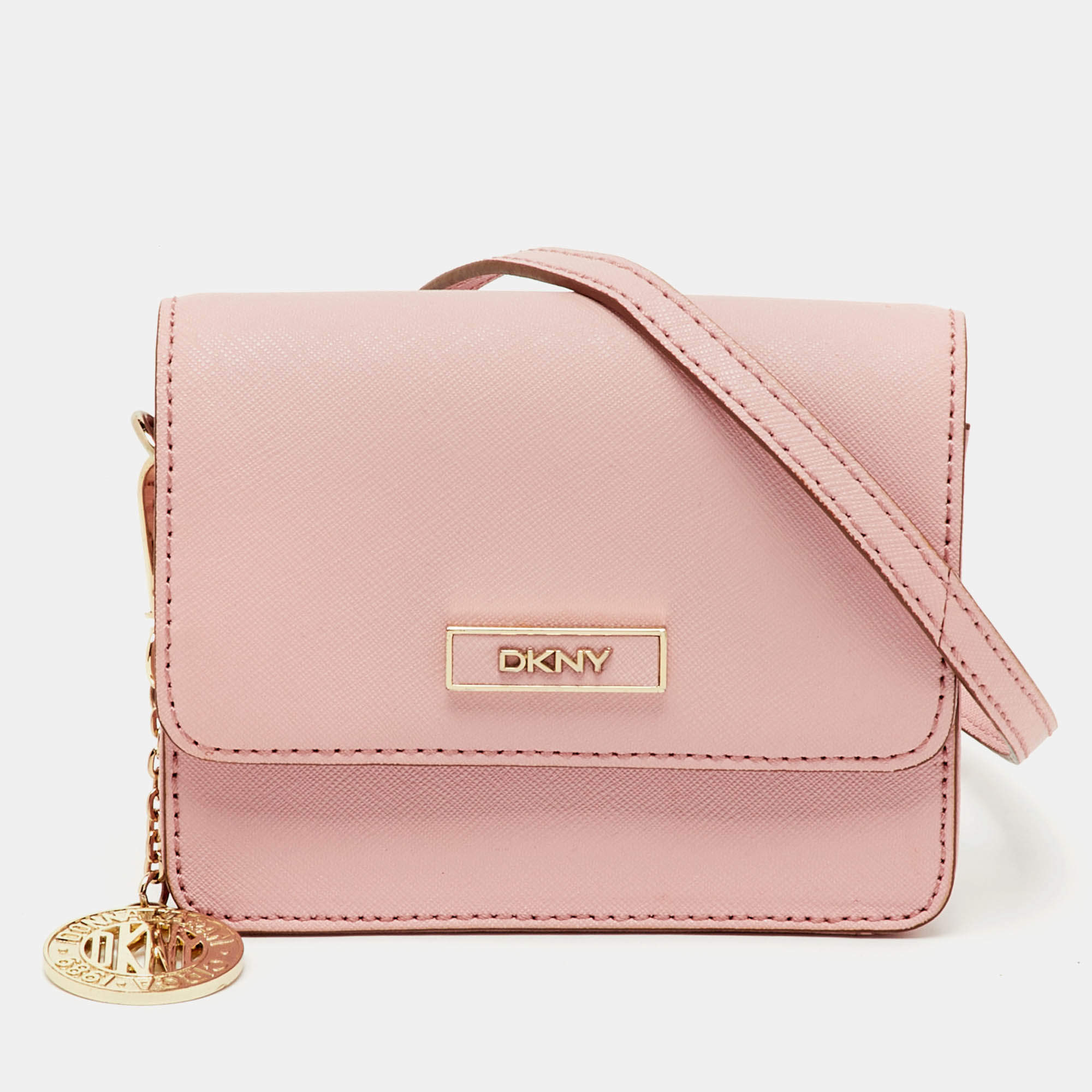 Pre Owned DKNY Light Pink Saffiano Leather Bryant Mini Crossbody Bag