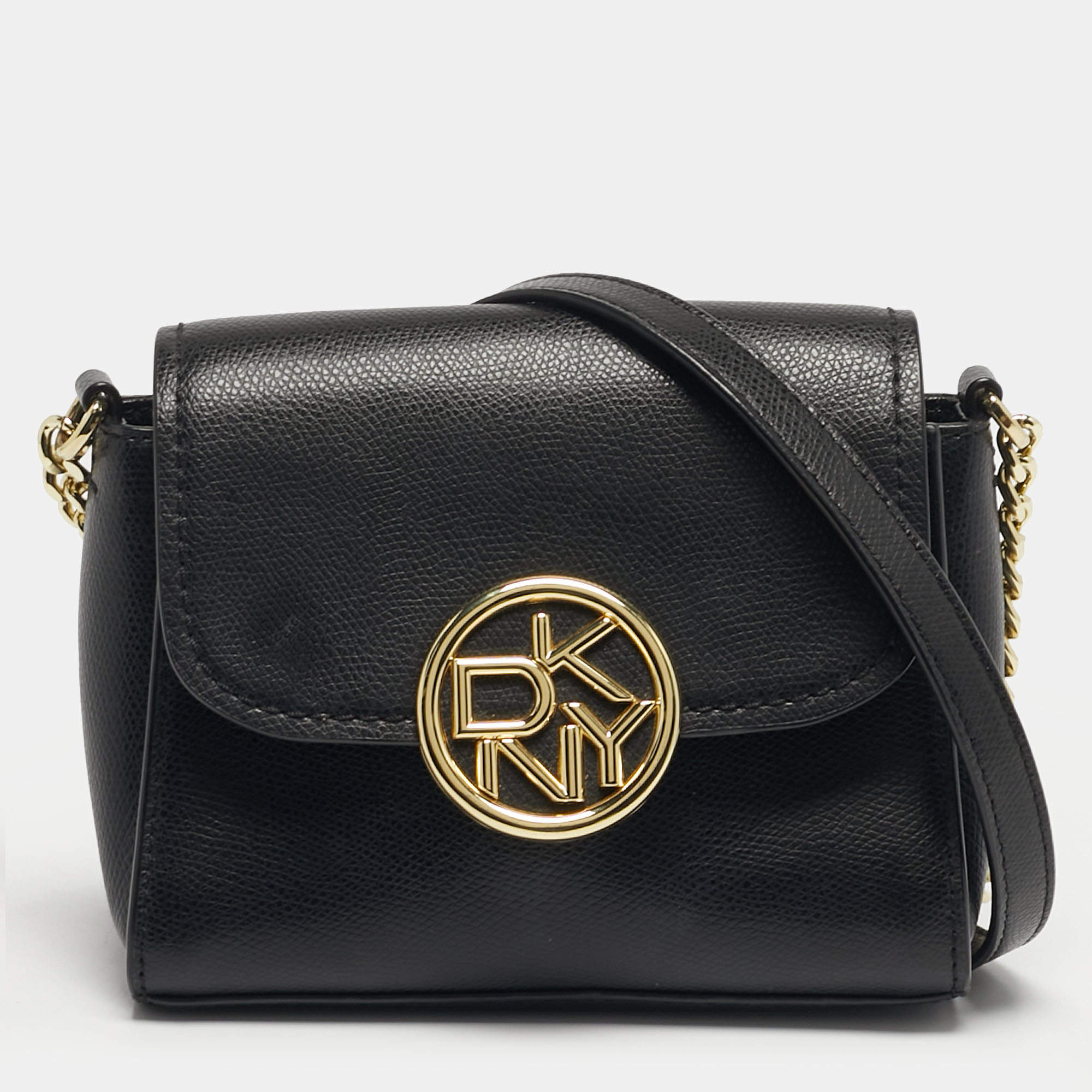مملوكة مسبقًا DKNY Black Leather Logo Flap Crossbody Bag