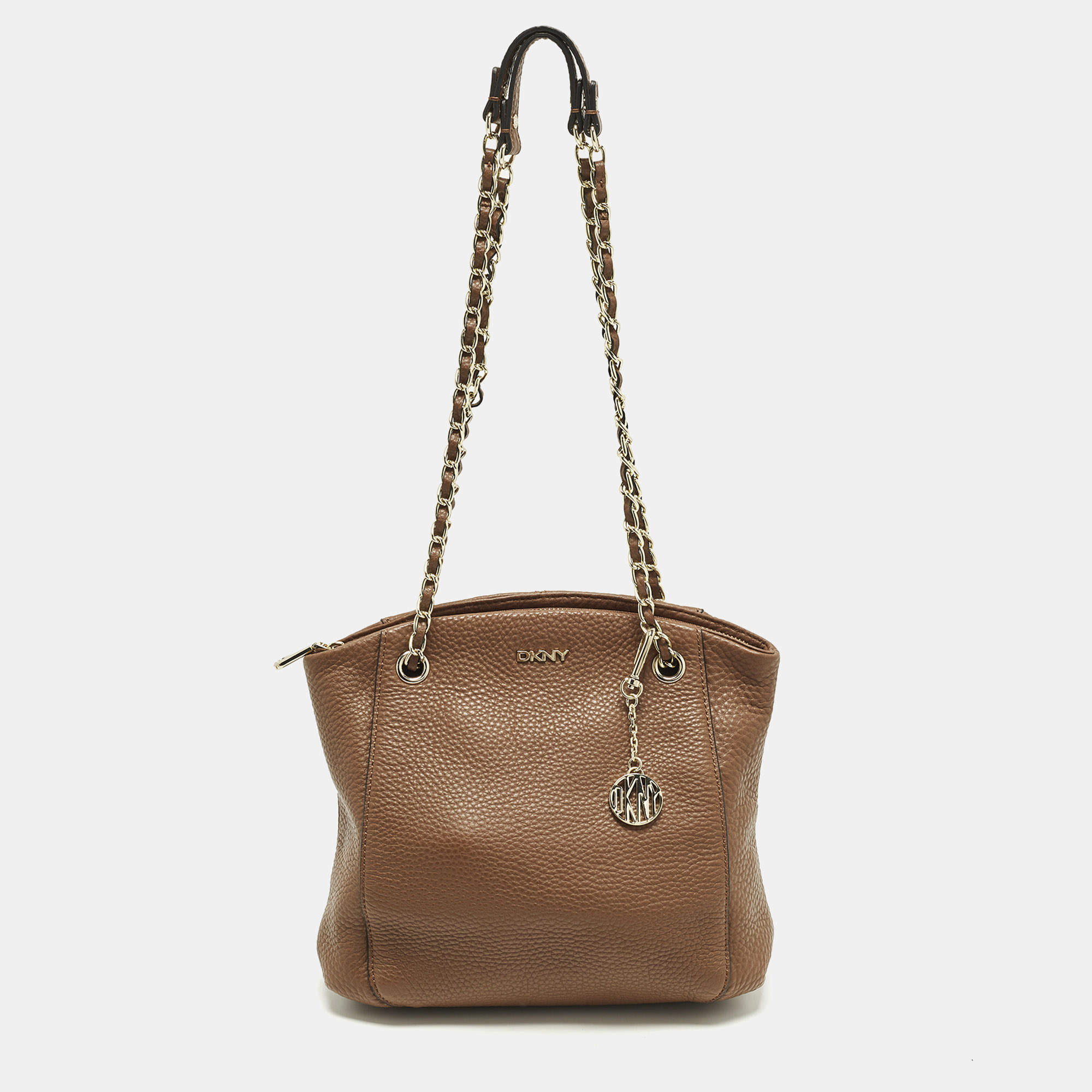 مملوكة مسبقًا Dkny Brown Leather Chain Shoulder Bag