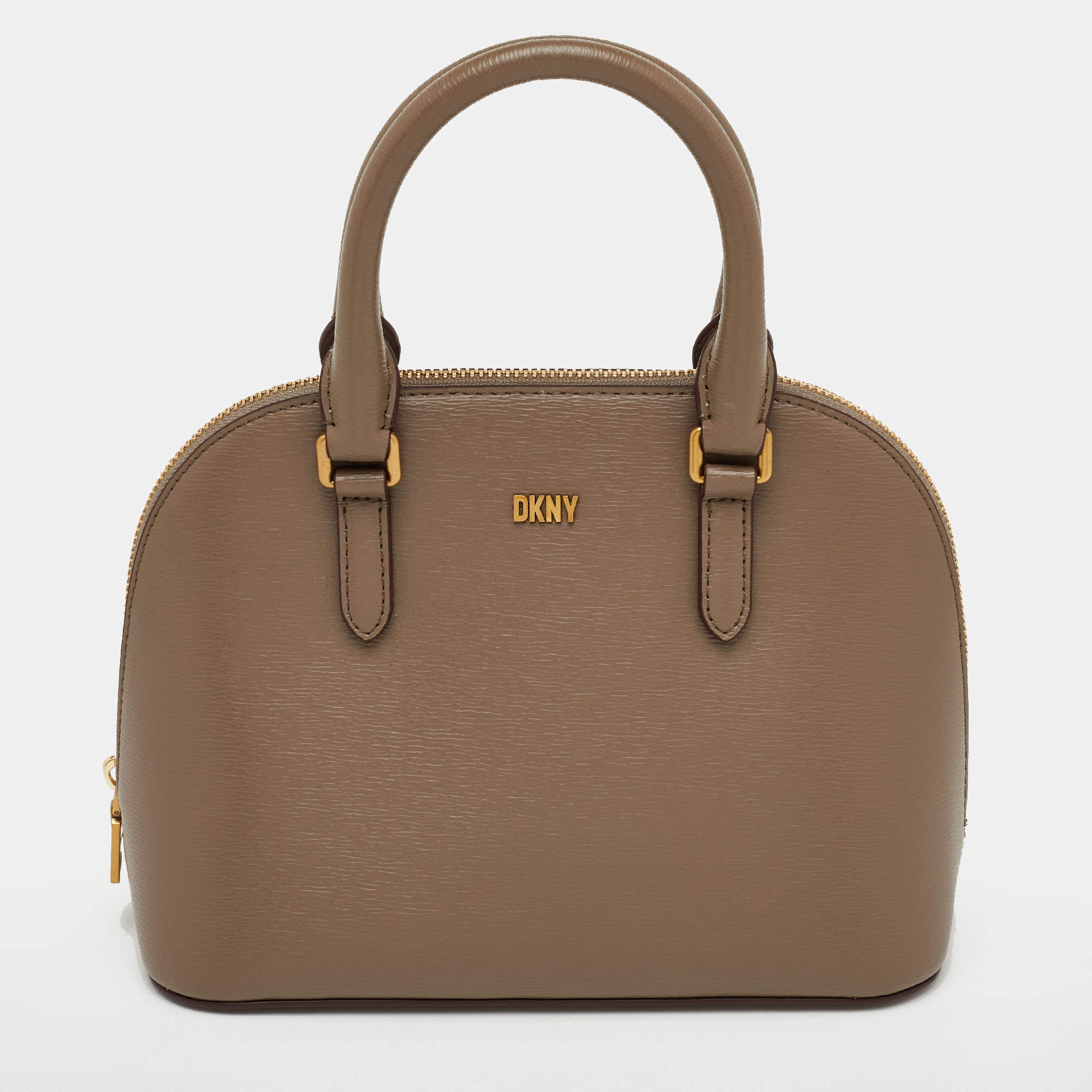 مملوكة مسبقًا DKNY Taupe Brown Leather Top Zip Dome Satchel