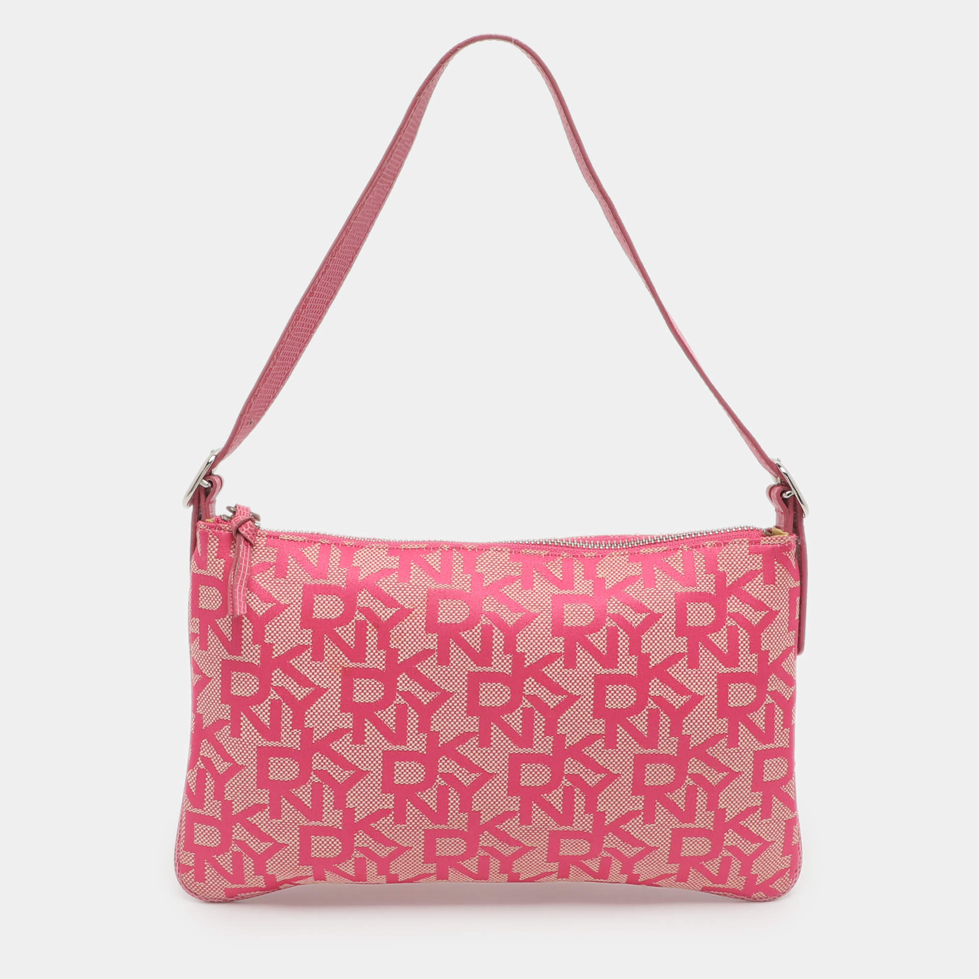 Pre Owned حقيبة كتف دي كيه إن واي جلد ونقشة سحلية وقماش بالشعار زهري