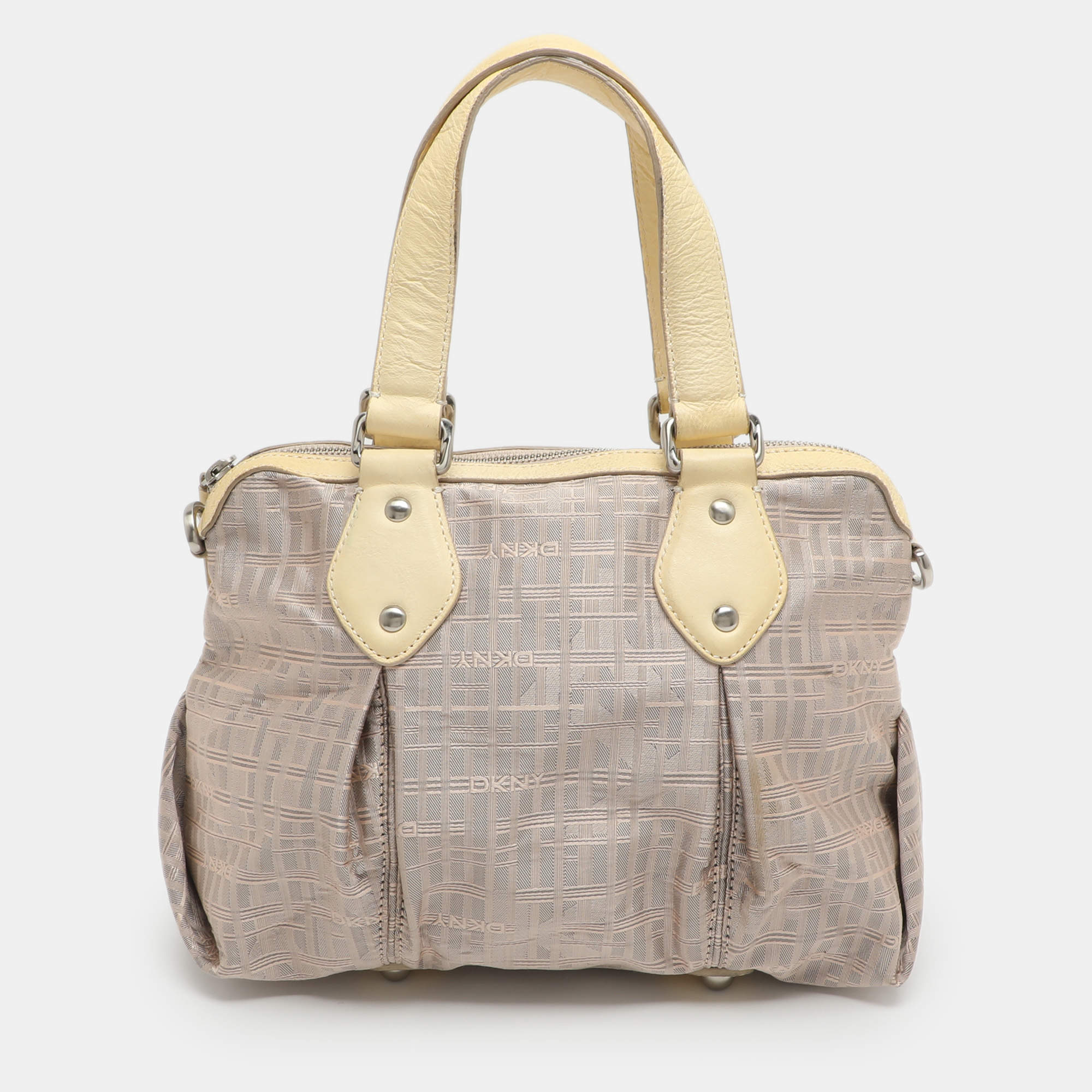 مملوكة مسبقًا DKNY Pink/Yellow Signature Fabric and Leather Satchel