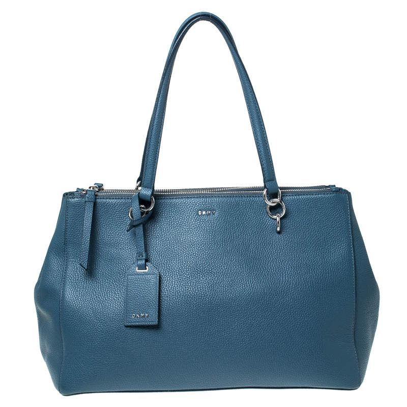 Pre Owned Dkny Blue Leather Double Zip Tote