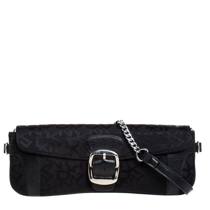 Dkny Black Monogram Canvas Flap Chain Shoulder Bag Dkny | The Luxury Closet