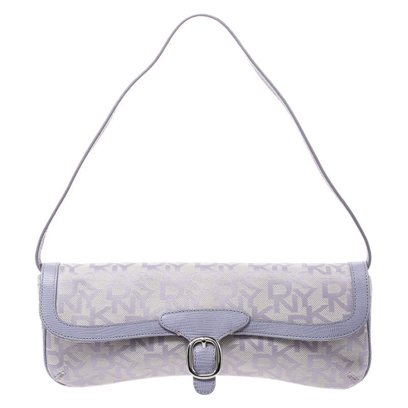 مملوكة مسبقًا Dkny Lilac Signature Fabric and Leather Buckle Flap Shoulder Bag