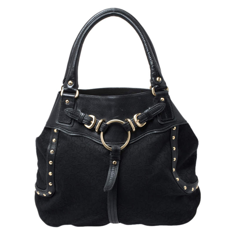 DKNY Black Signature Canvas and Leather Shoulder Bag Dkny The Luxury